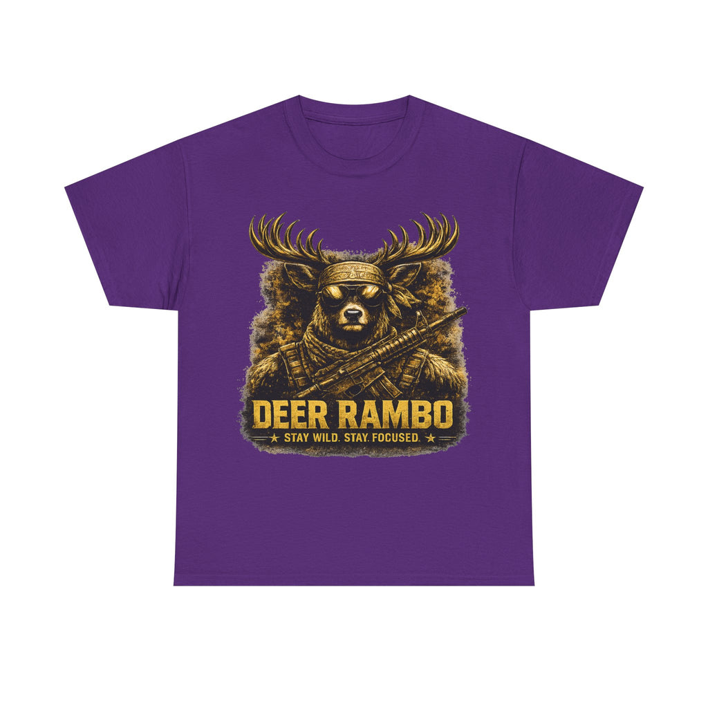Deer Rambo Tee — 'Stay Wild, Stay Focused' Hunting Graphic T-Shirt
