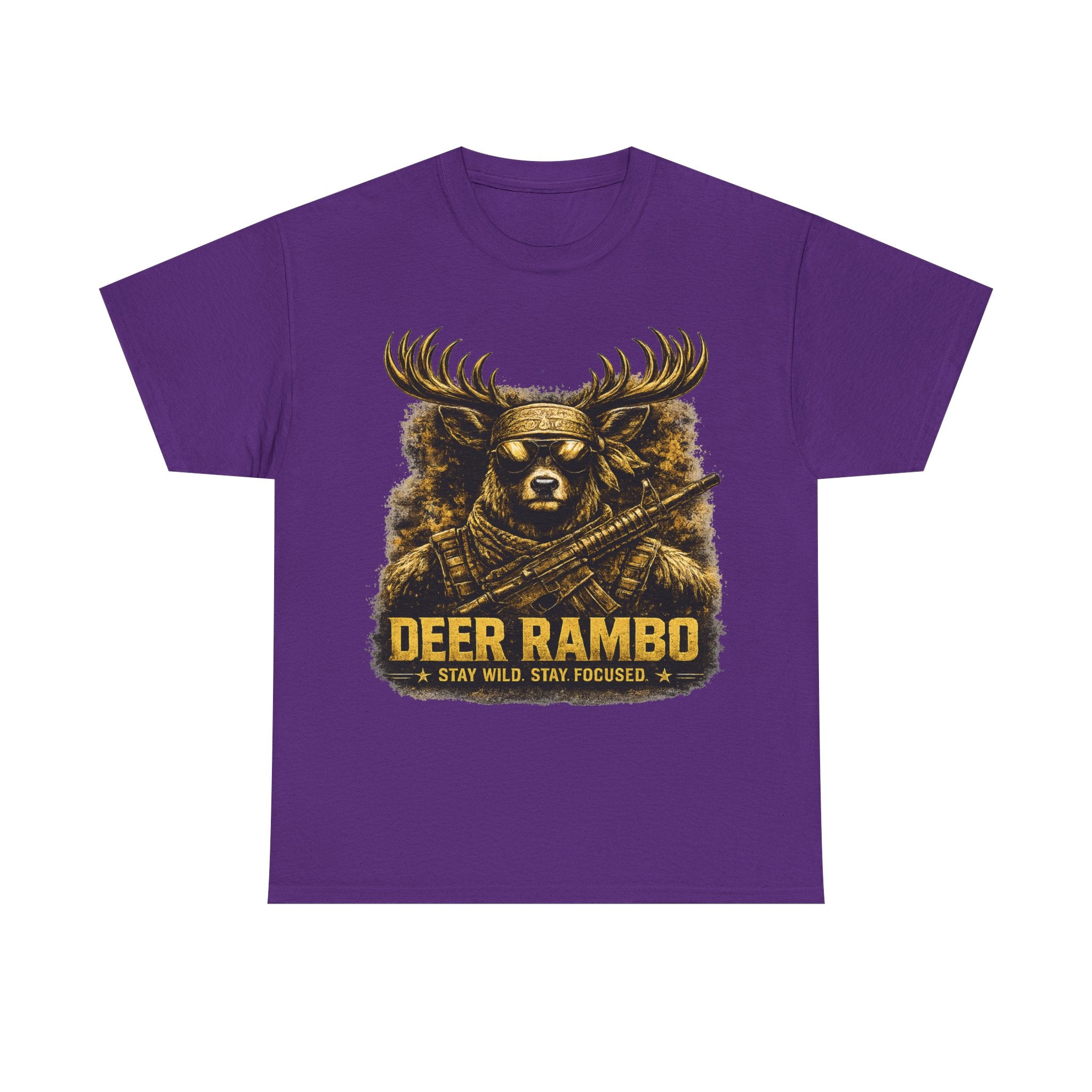 Deer Rambo Tee — 'Stay Wild, Stay Focused' Hunting Graphic T-Shirt