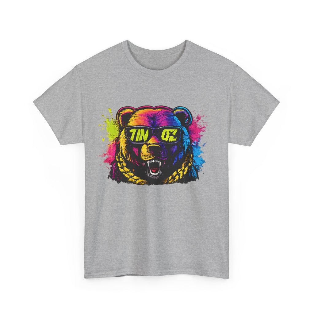 Bear Head Paint-Splash T-Shirt — Colorful Graphic Tee with 'TINGZ' Visor