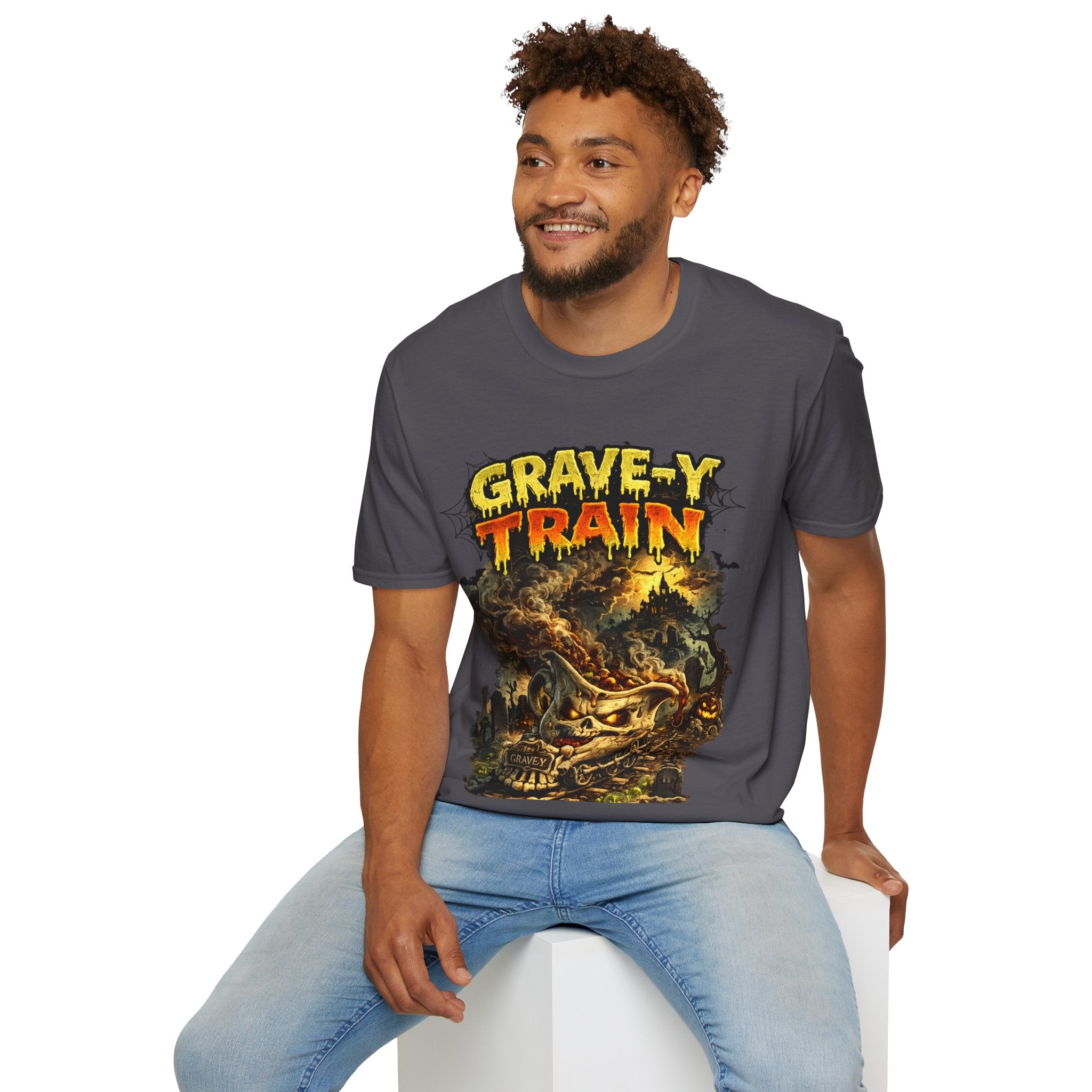 Grave-Y Train T-Shirt — Retro Horror Skull Graphic Tee