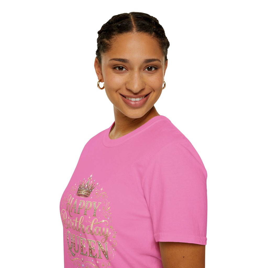 Happy Birthday Queen T-Shirt — Decorative Crown Birthday Tee for Women