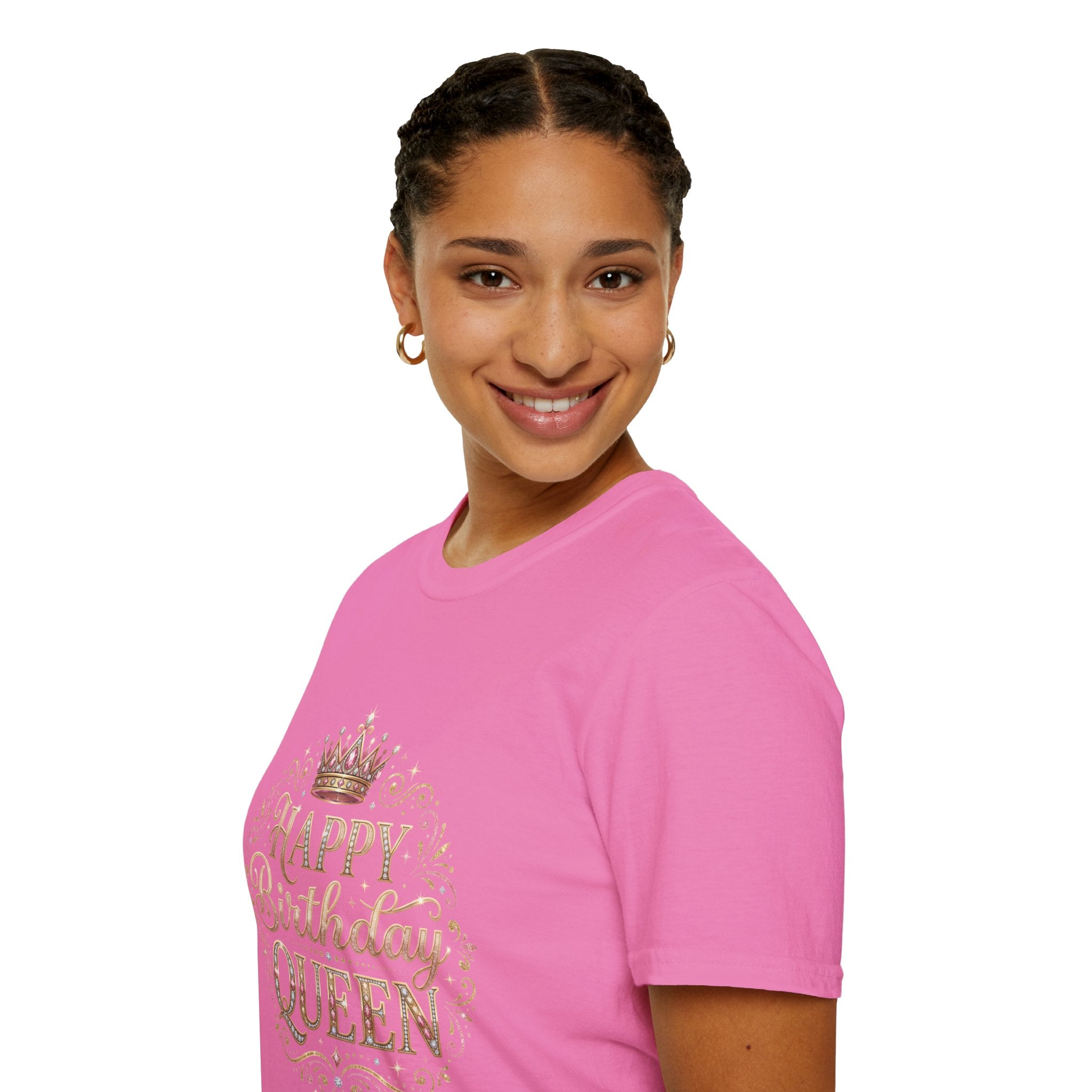 Happy Birthday Queen T-Shirt — Decorative Crown Birthday Tee for Women