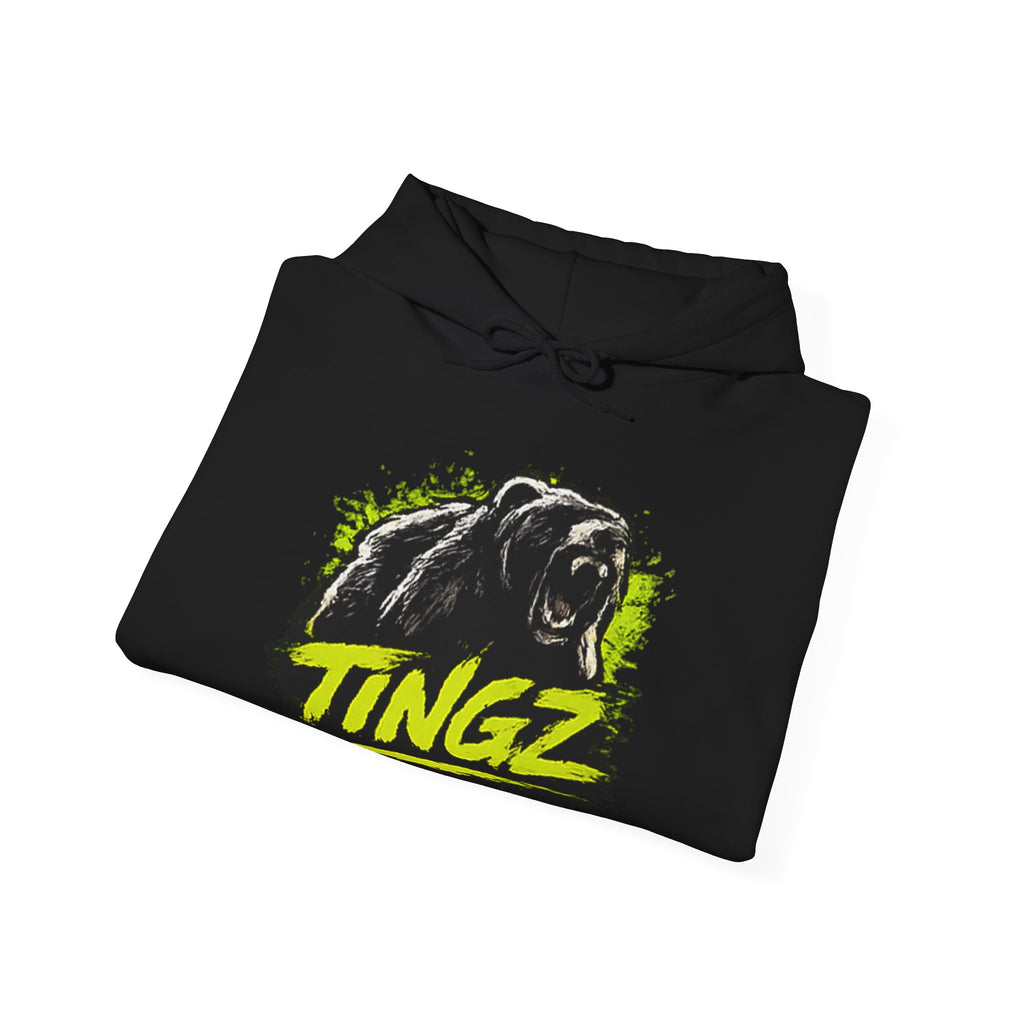 Bear Graphic Hoodie — 'TINGZ' Neon Logo Streetwear Hoodie