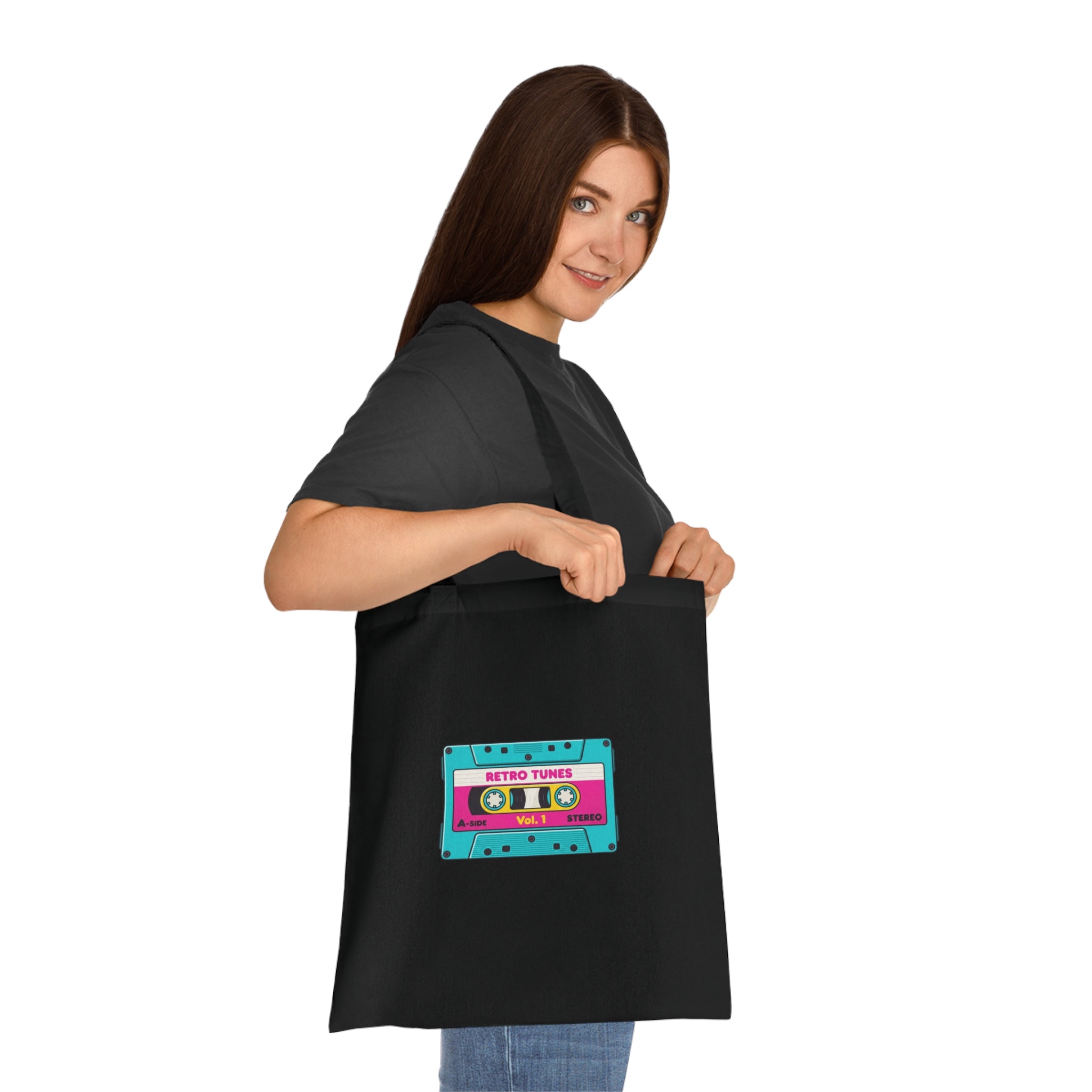 Retro Cassette Tote Bag — 'Retro Tunes' Cotton Grocery & Music Festival Tote