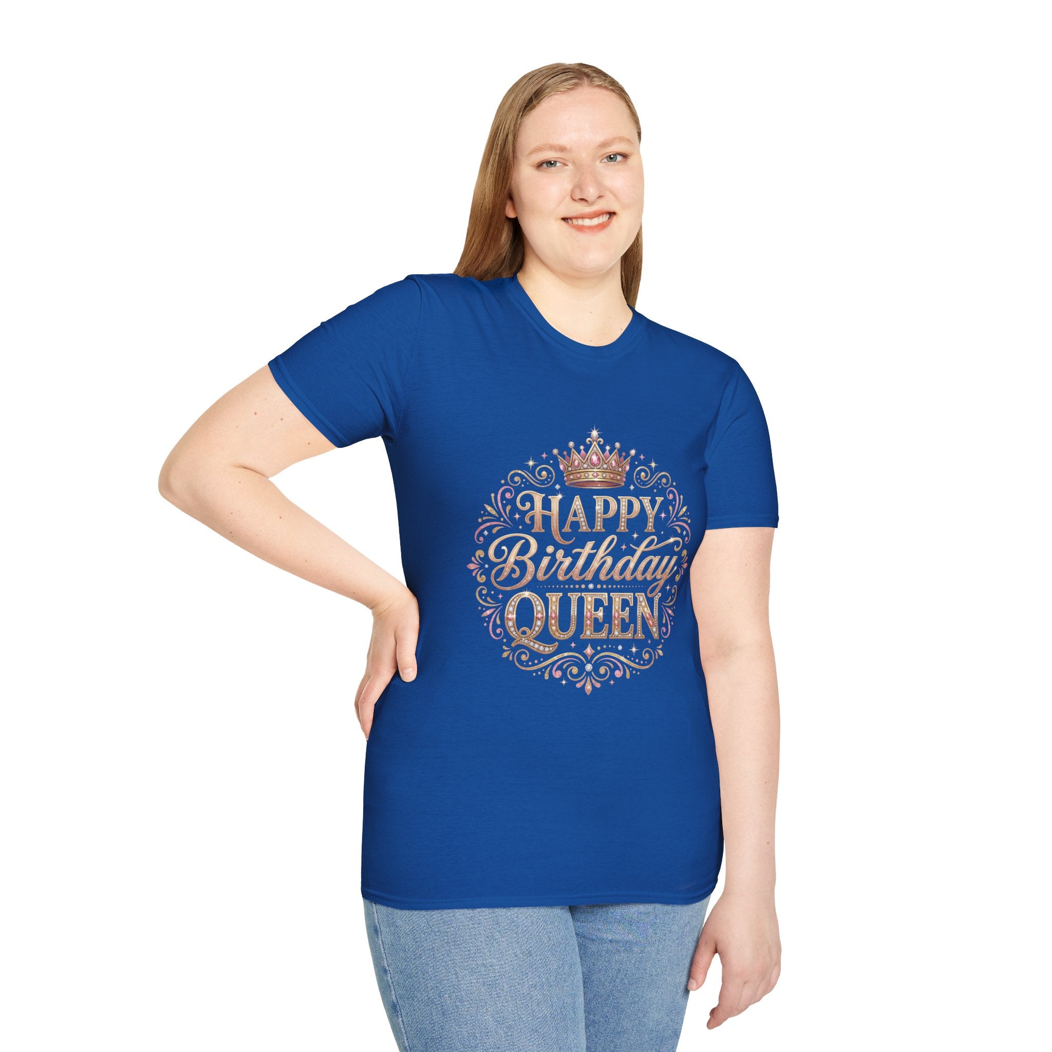 Happy Birthday Queen T-Shirt — Decorative Crown Birthday Tee for Women