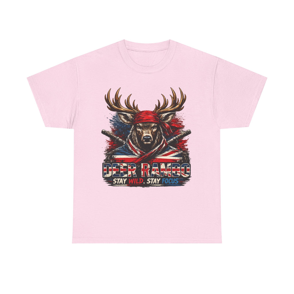 Deer Rambo Patriotic T‑Shirt — "Stay Wild, Stay Focus" Hunting Tee