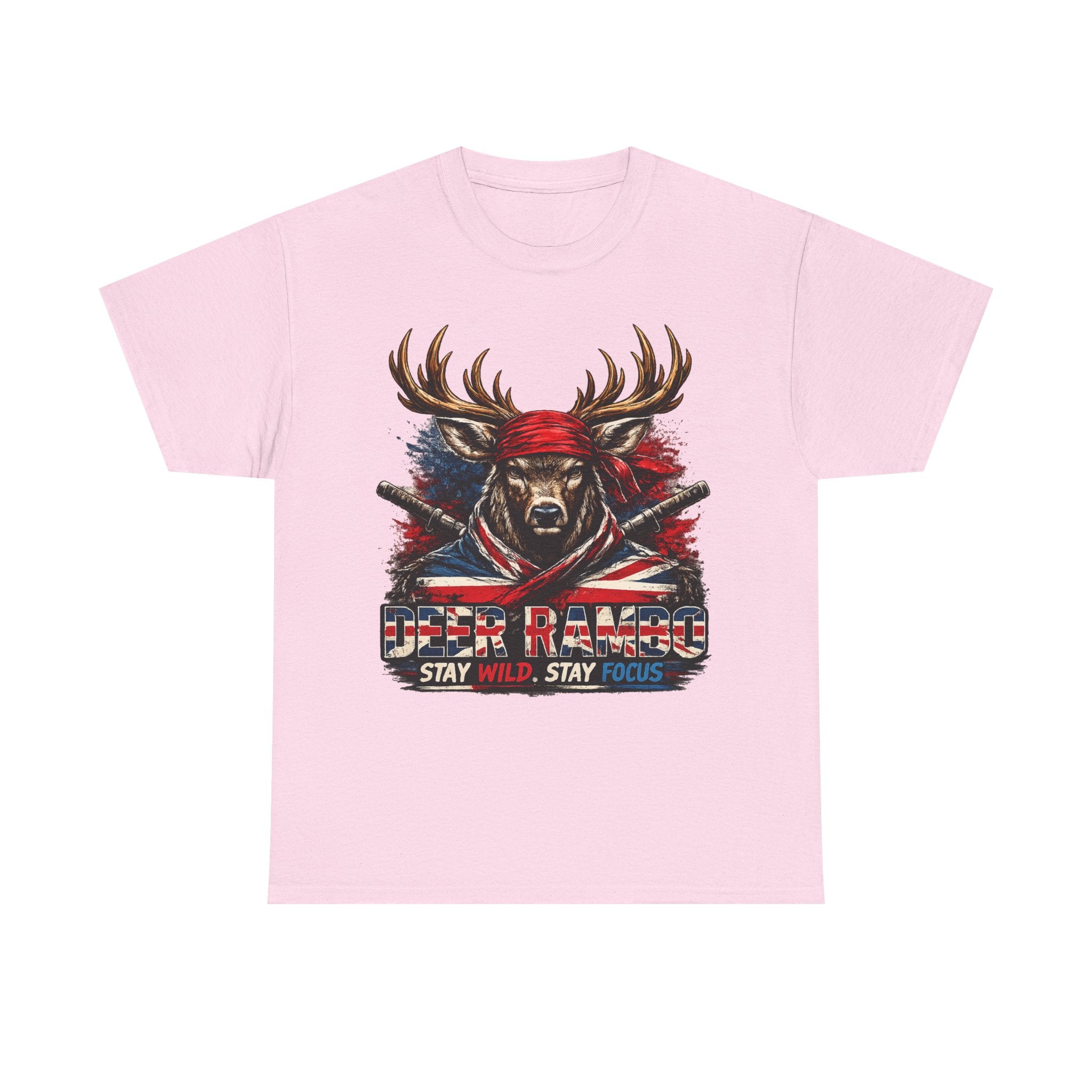 Deer Rambo Patriotic T‑Shirt — "Stay Wild, Stay Focus" Hunting Tee