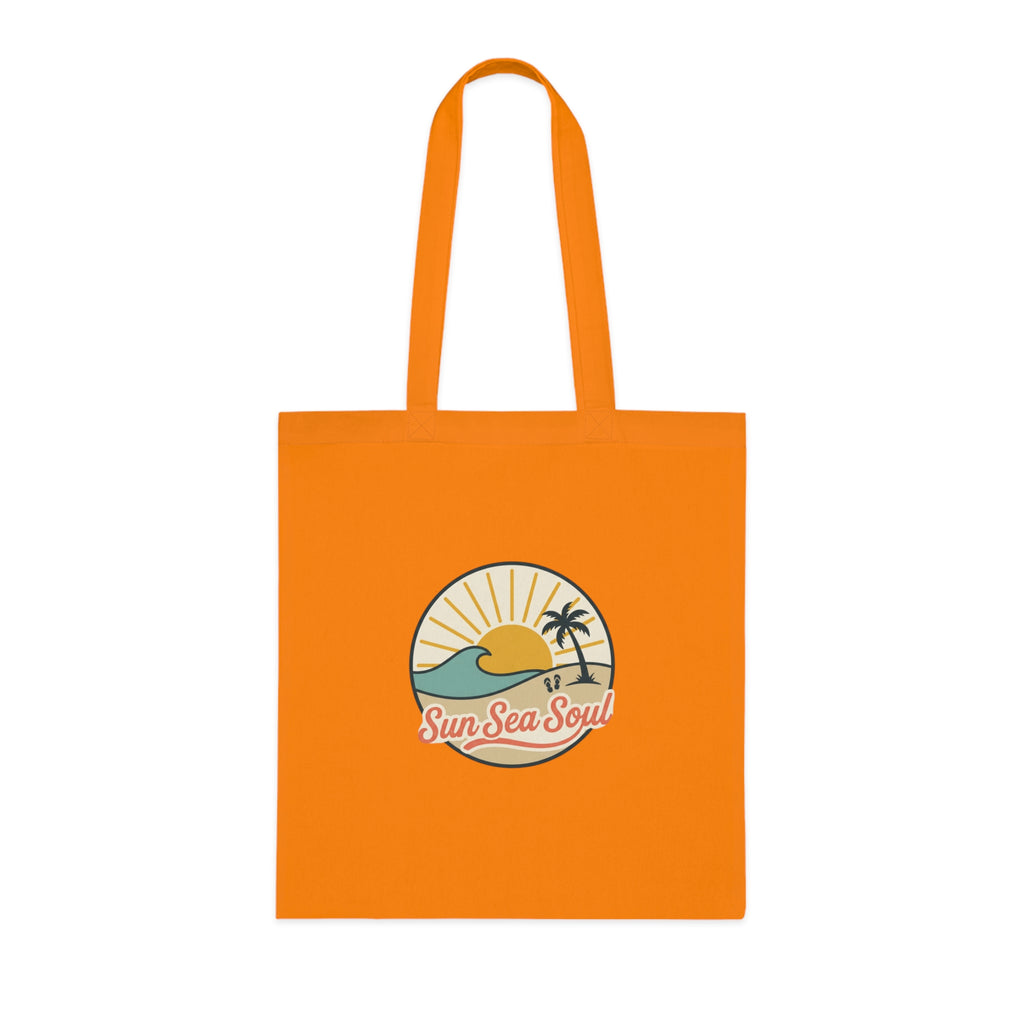 Sun Sea Soul Cotton Tote — Retro Beach Sunrise Tote Bag