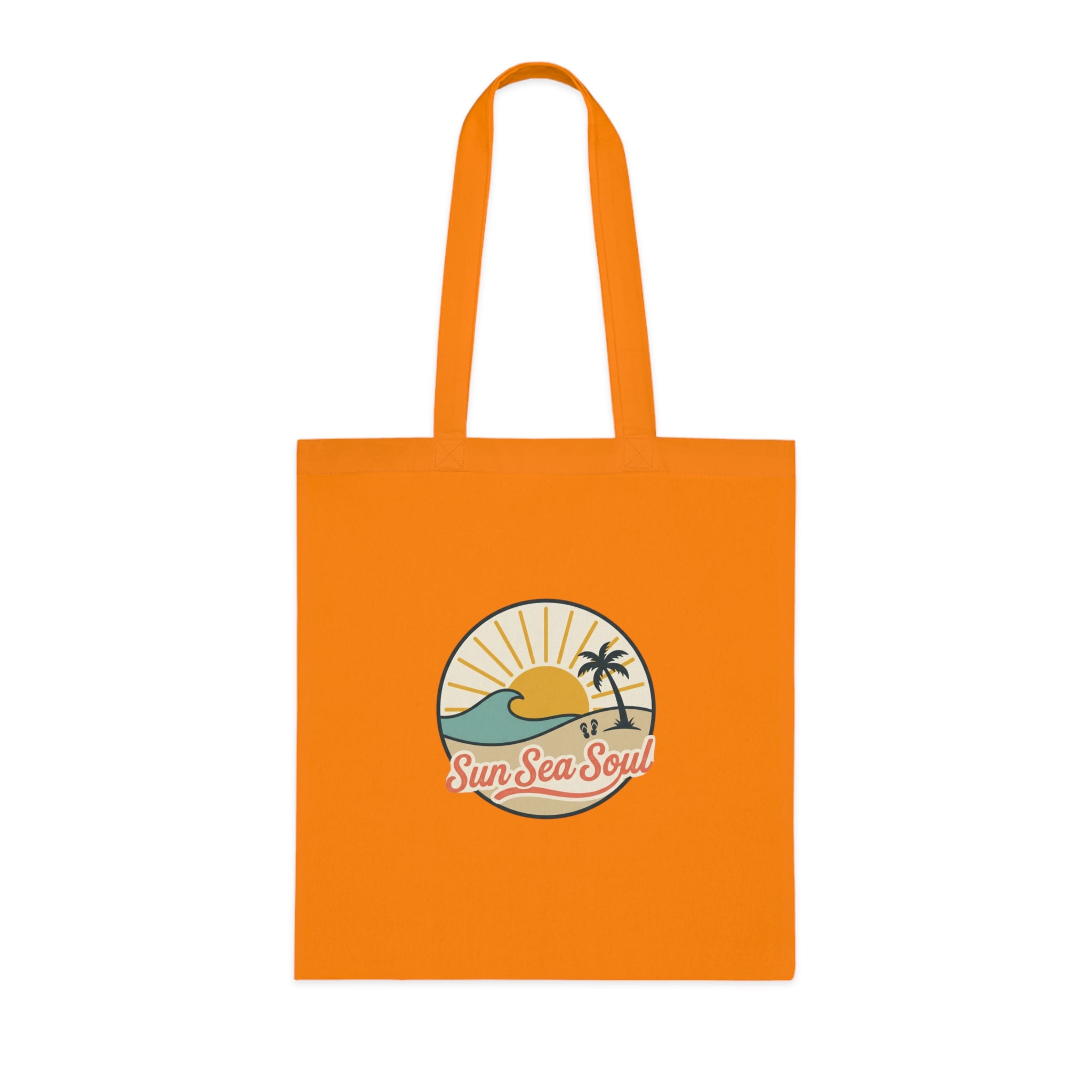 Sun Sea Soul Cotton Tote — Retro Beach Sunrise Tote Bag