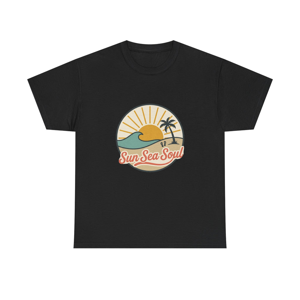 Sun Sea Soul Beach T-Shirt — Retro Sunset Palm Tee
