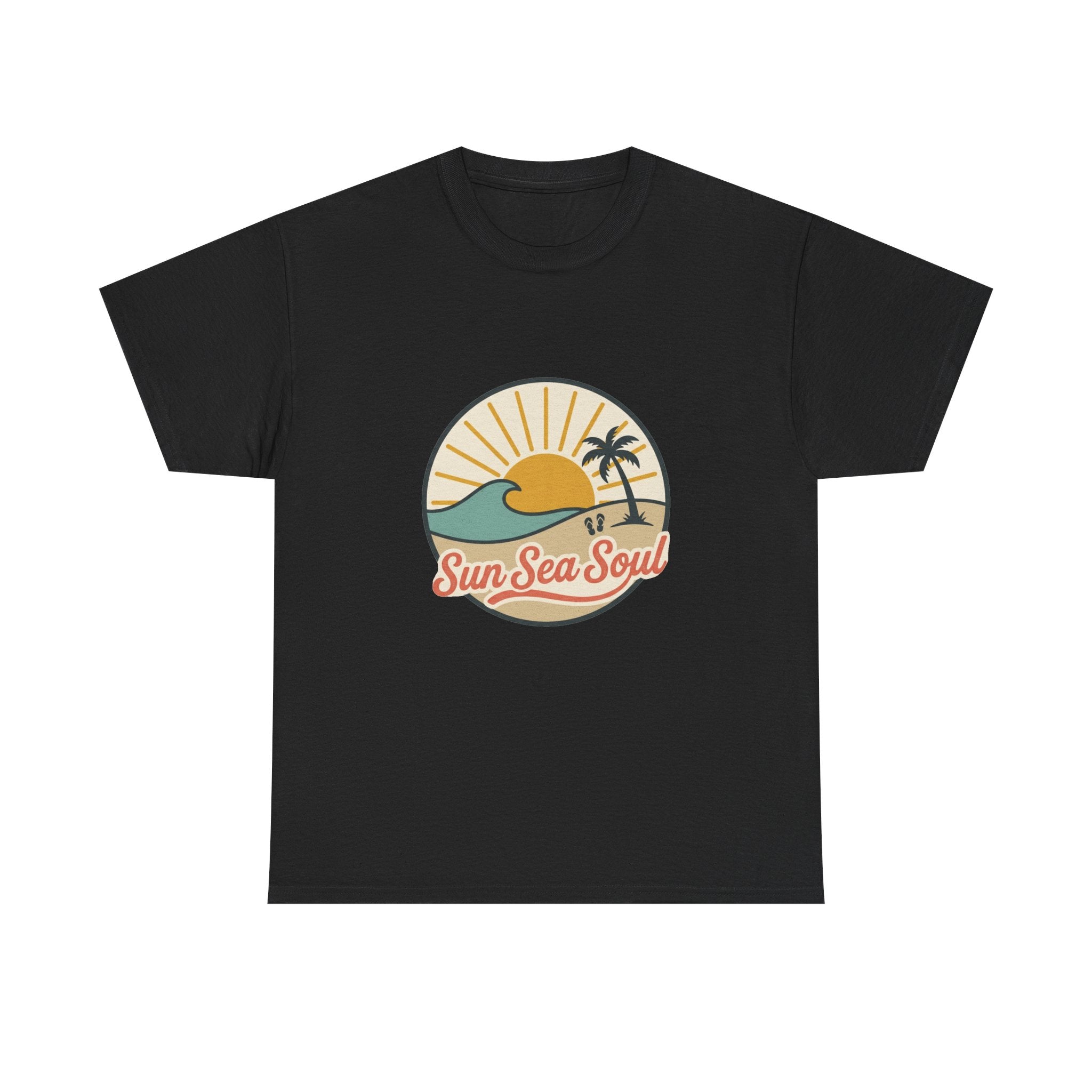 Sun Sea Soul Beach T-Shirt — Retro Sunset Palm Tee