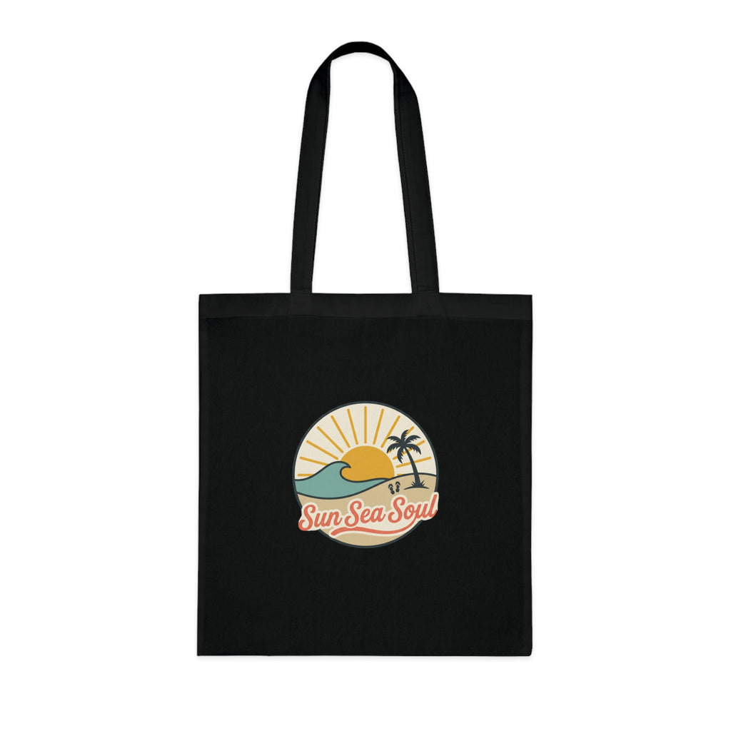 Sun Sea Soul Cotton Tote — Retro Beach Sunrise Tote Bag
