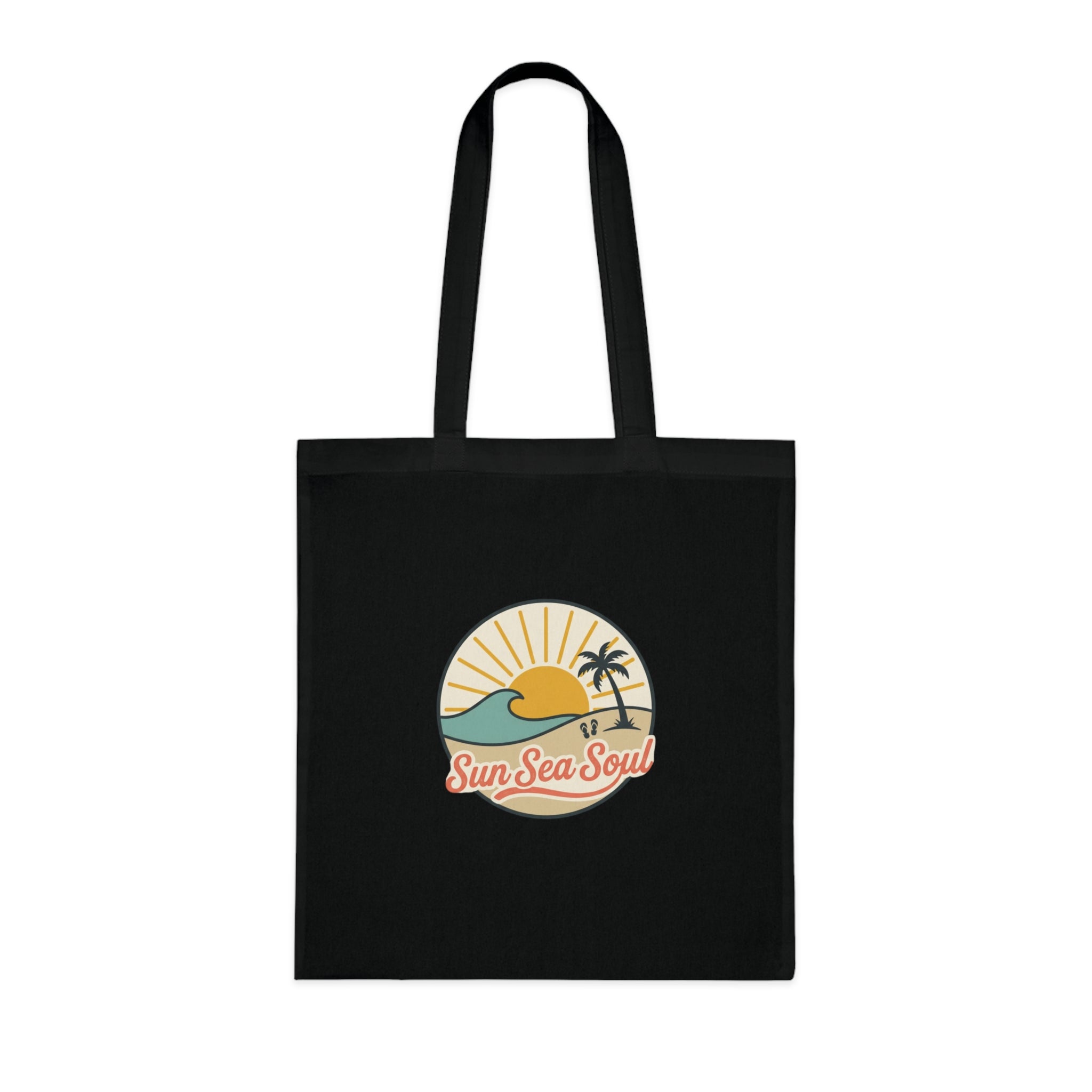 Sun Sea Soul Cotton Tote — Retro Beach Sunrise Tote Bag