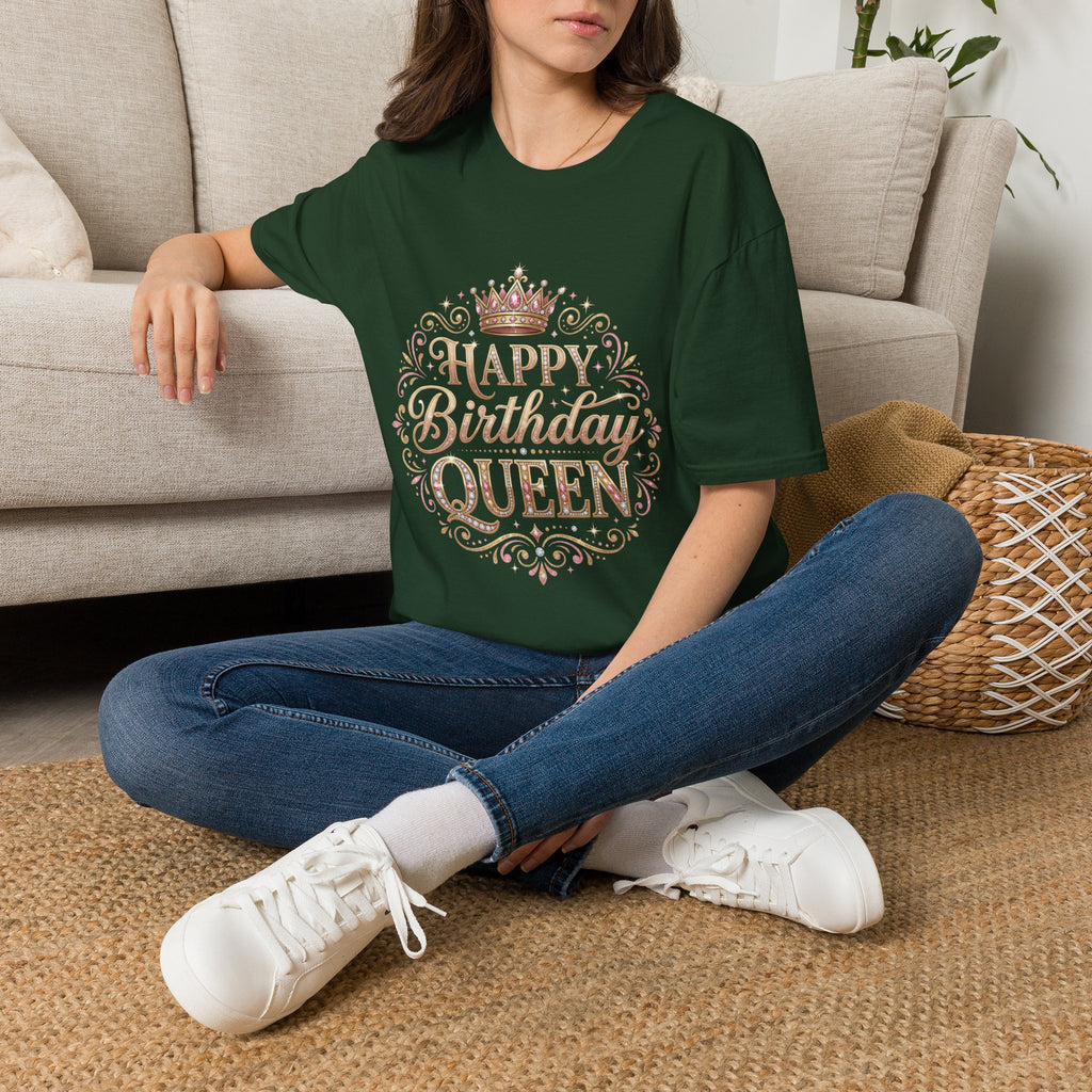 Happy Birthday Queen T-Shirt — Decorative Crown Birthday Tee for Women