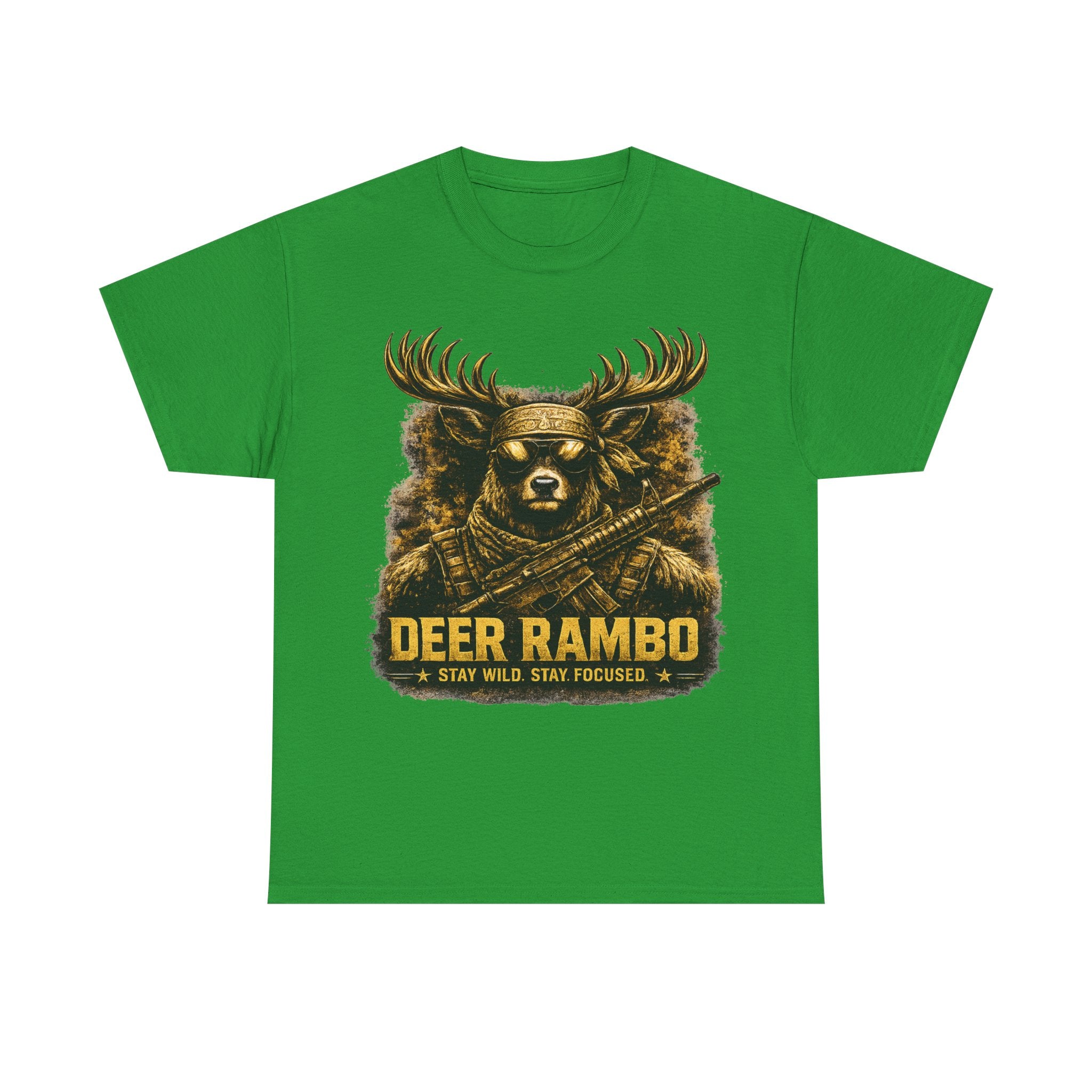 Deer Rambo Tee — 'Stay Wild, Stay Focused' Hunting Graphic T-Shirt