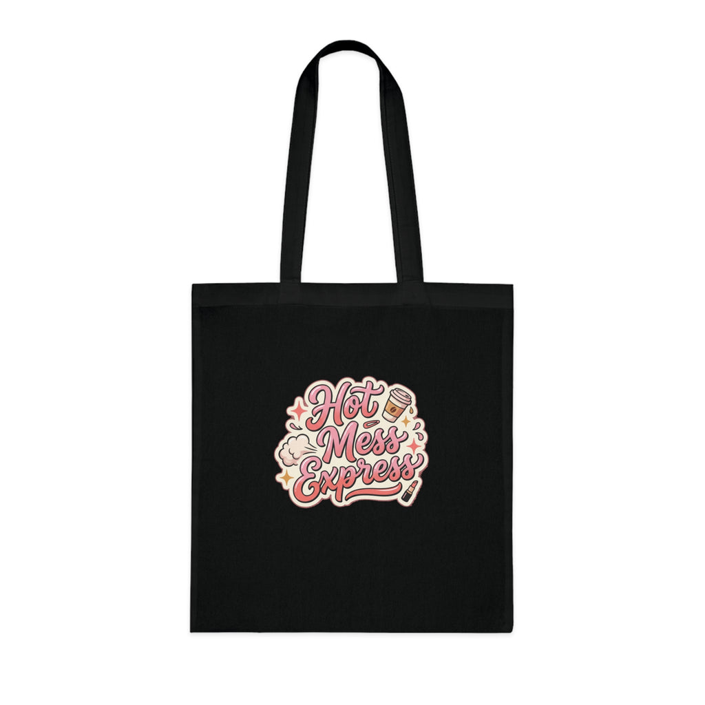Hot Mess Express Cotton Tote — Funny Retro Coffee & Makeup Graphic Tote Bag