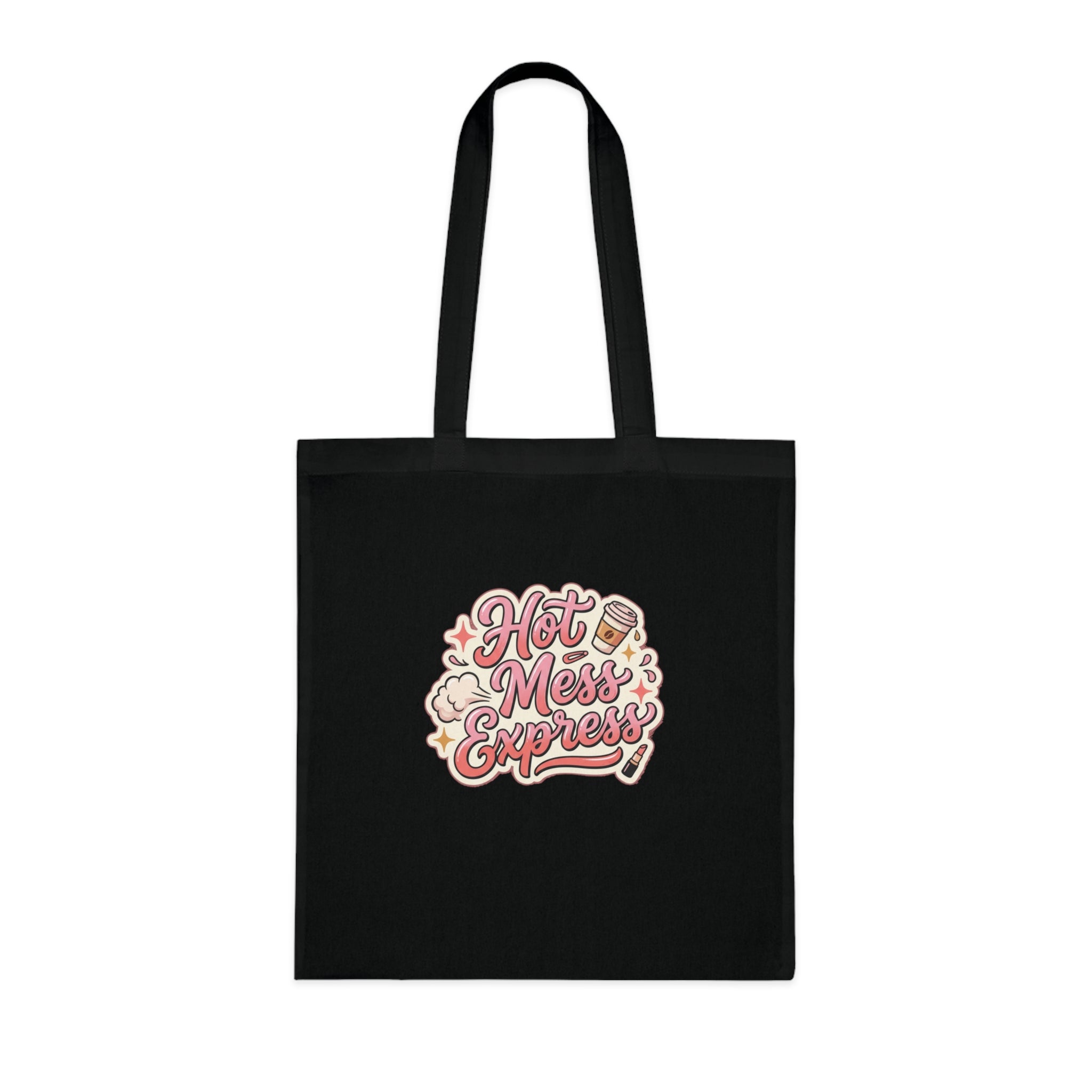 Hot Mess Express Cotton Tote — Funny Retro Coffee & Makeup Graphic Tote Bag