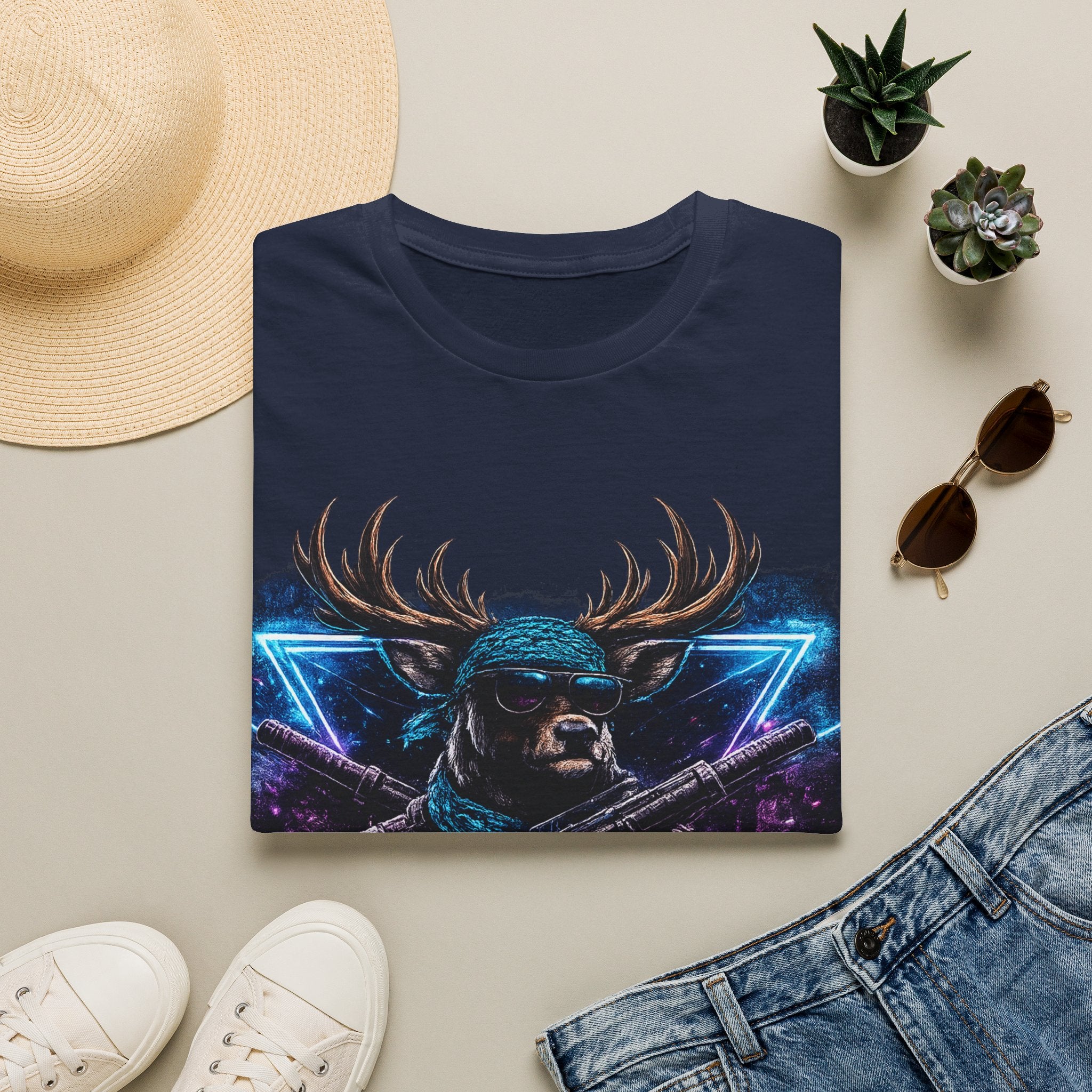Deer Rambo Graphic T-Shirt — Neon Retro Buck Hunting Tee