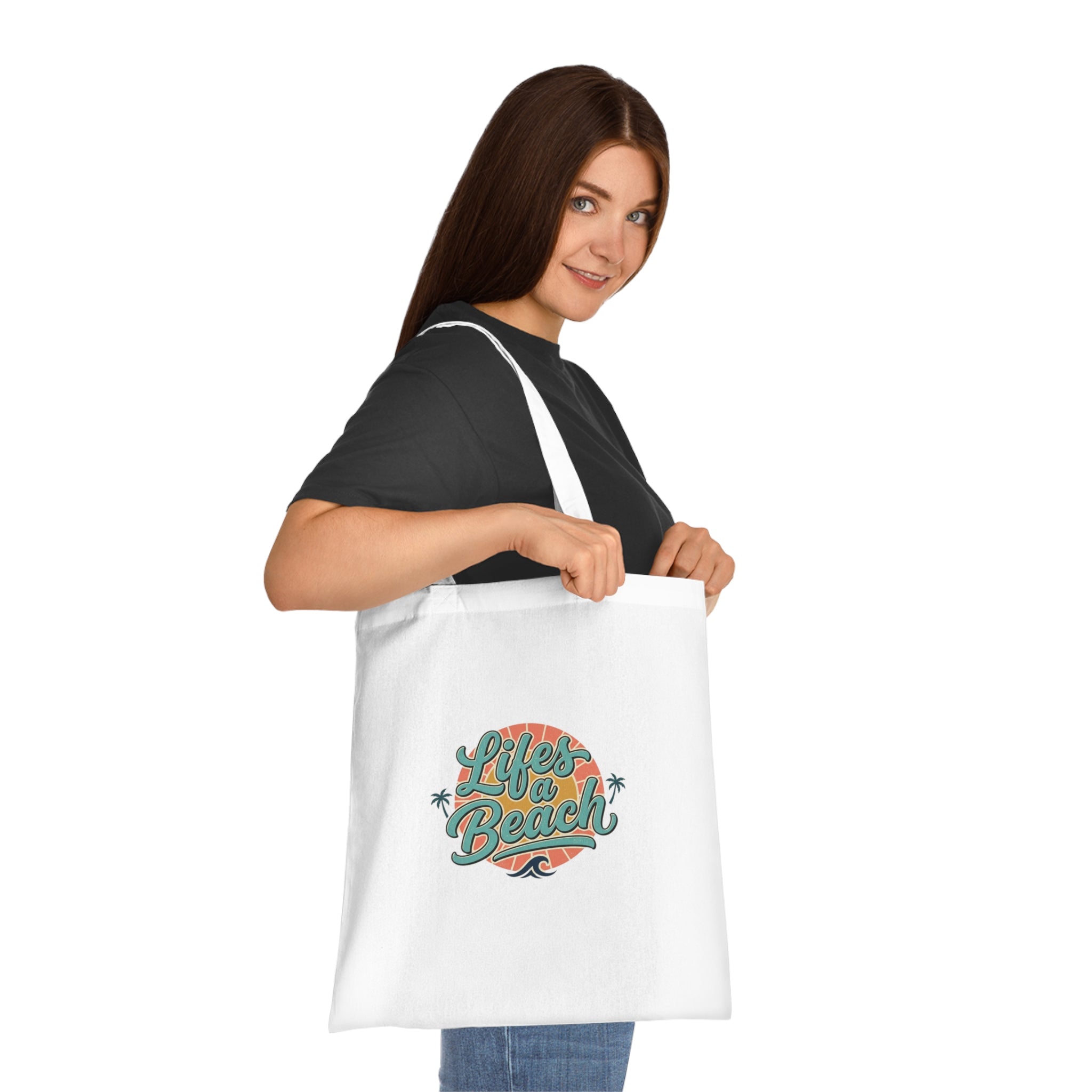 Life's a Beach Cotton Tote — Retro Surf Beach Bag with Palm Trees