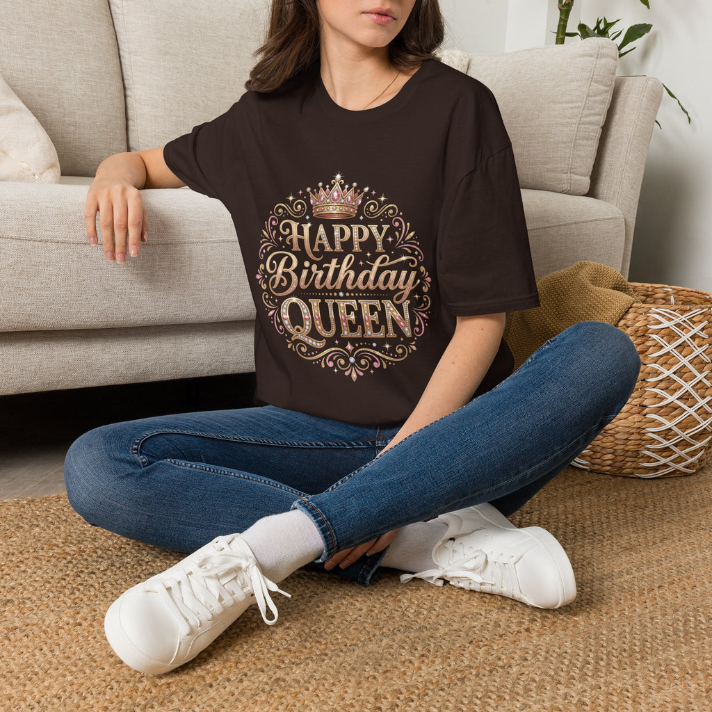 Happy Birthday Queen T-Shirt — Decorative Crown Birthday Tee for Women