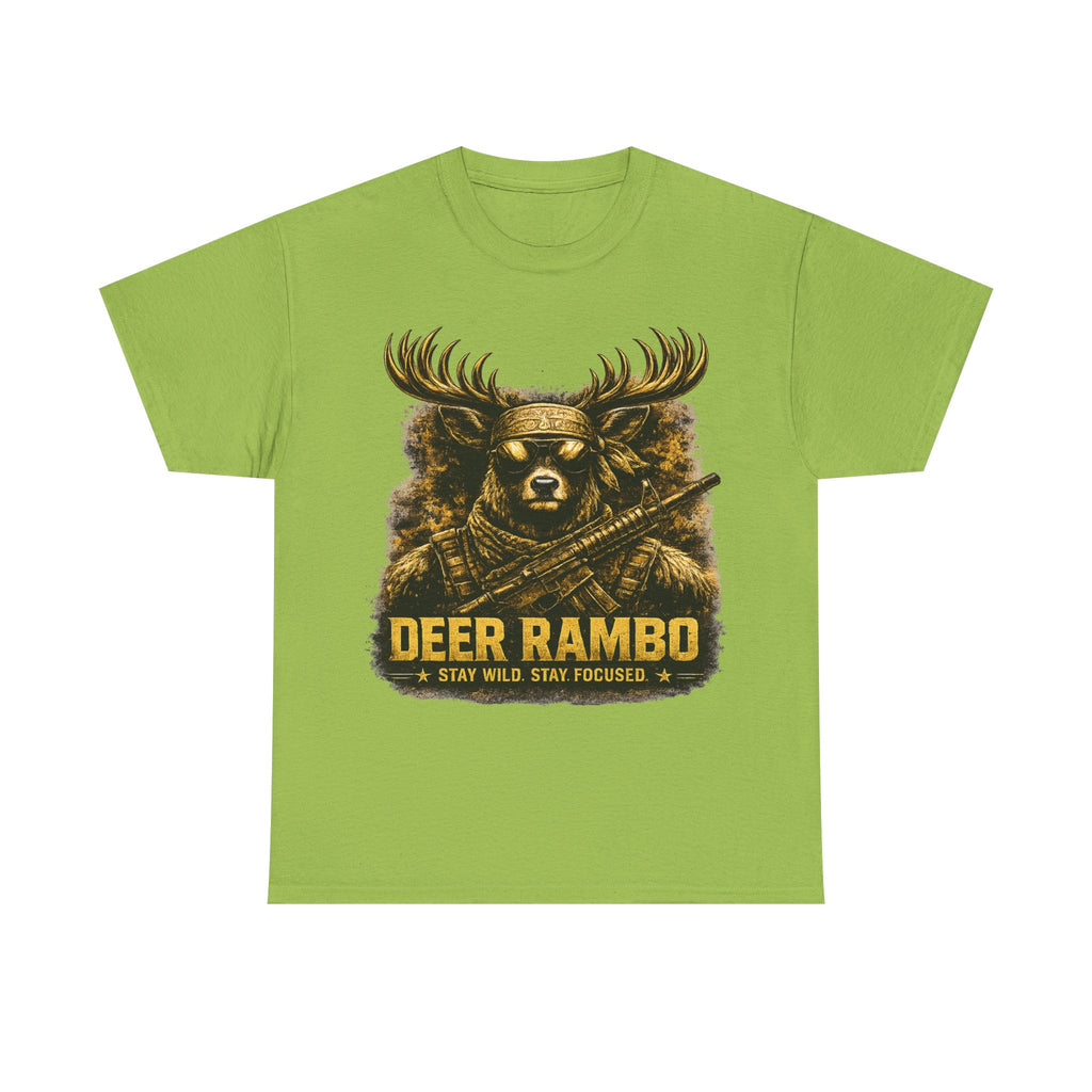 Deer Rambo Tee — 'Stay Wild, Stay Focused' Hunting Graphic T-Shirt