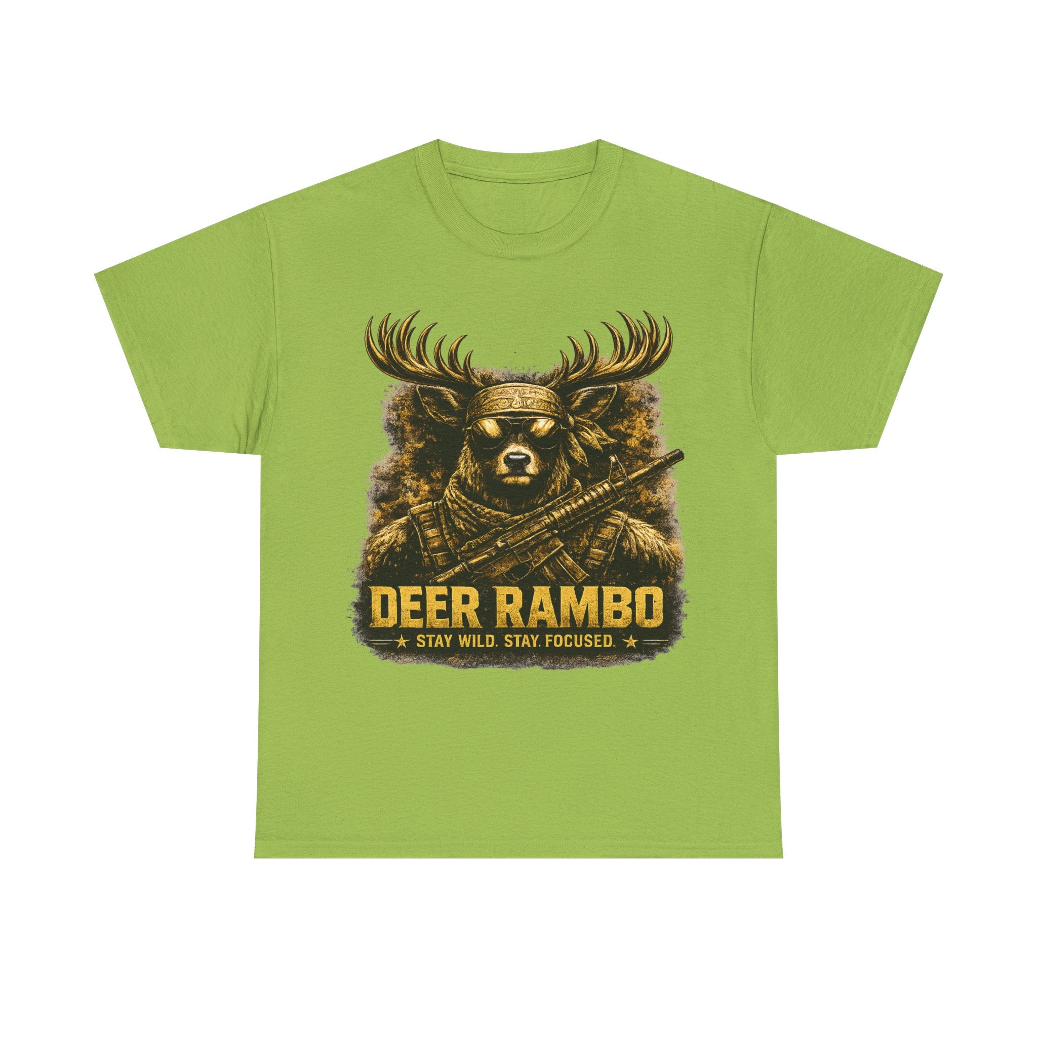 Deer Rambo Tee — 'Stay Wild, Stay Focused' Hunting Graphic T-Shirt