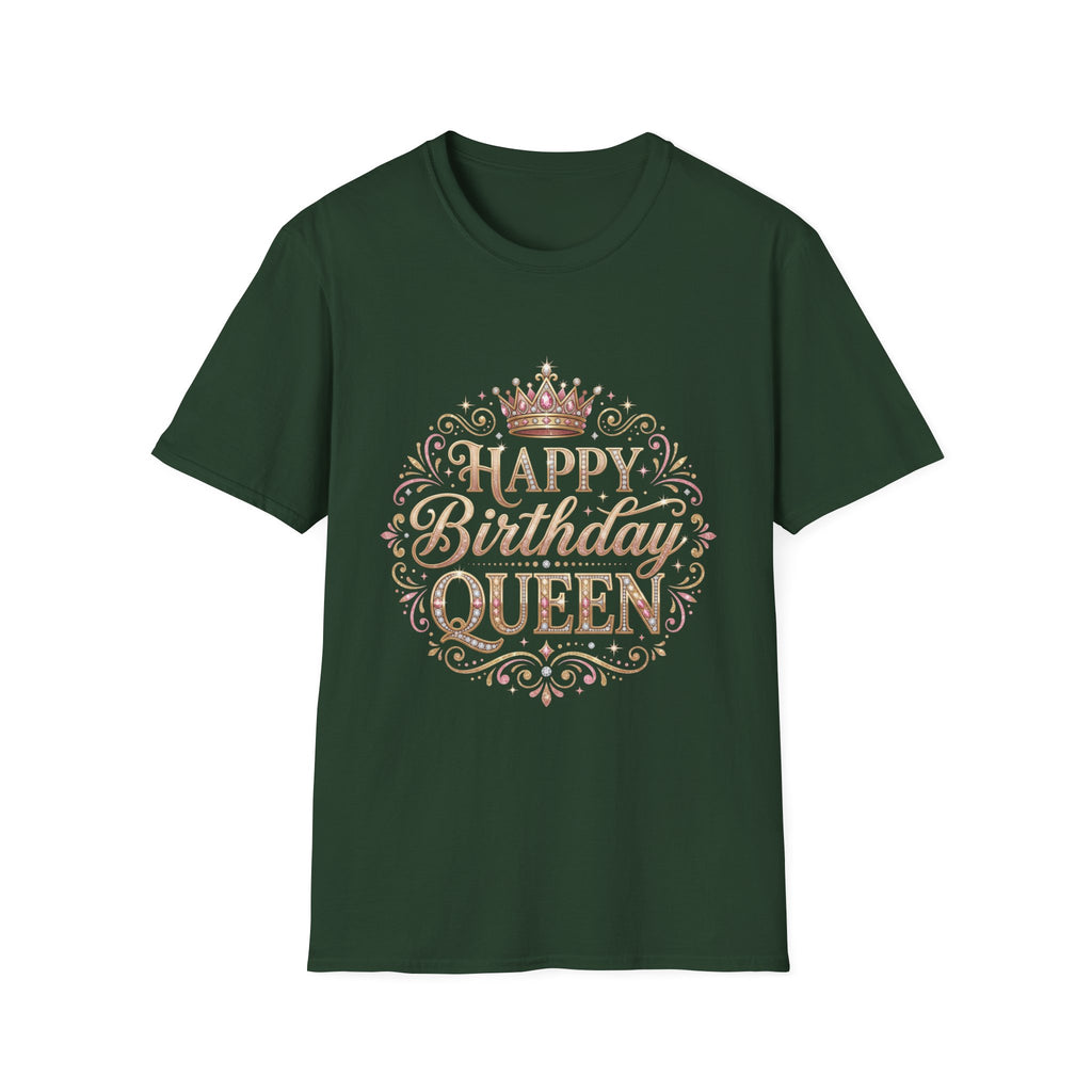 Happy Birthday Queen T-Shirt — Decorative Crown Birthday Tee for Women