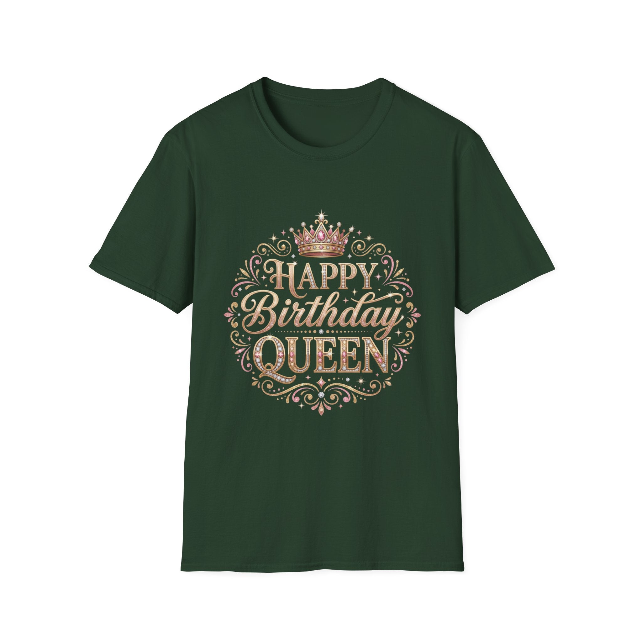 Happy Birthday Queen T-Shirt — Decorative Crown Birthday Tee for Women