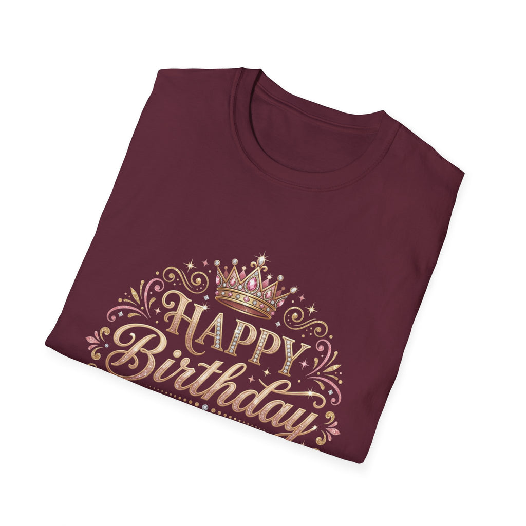 Happy Birthday Queen T-Shirt — Decorative Crown Birthday Tee for Women
