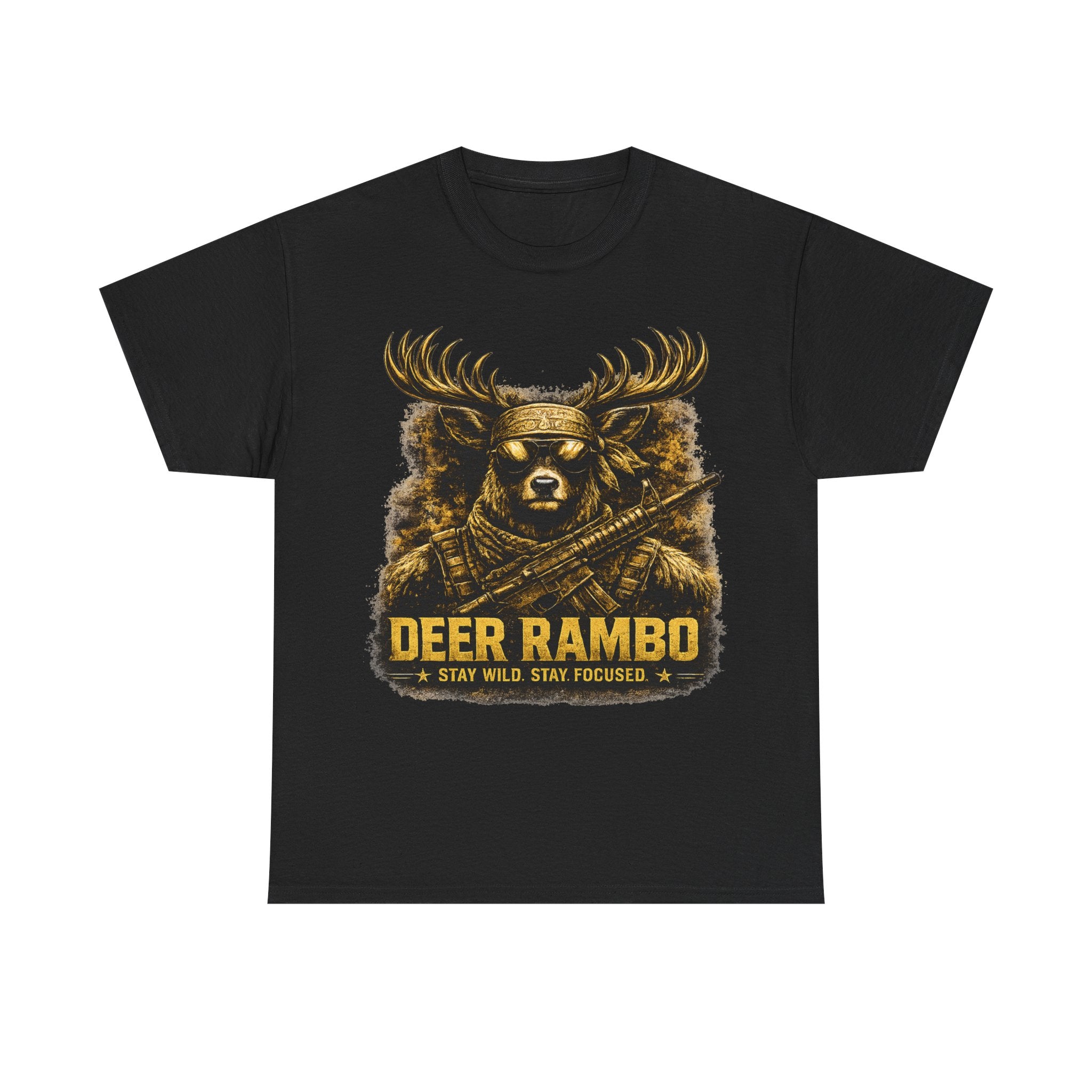 Deer Rambo Tee — 'Stay Wild, Stay Focused' Hunting Graphic T-Shirt