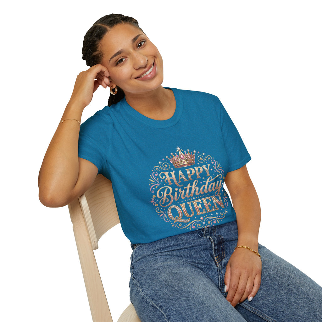 Happy Birthday Queen T-Shirt — Decorative Crown Birthday Tee for Women