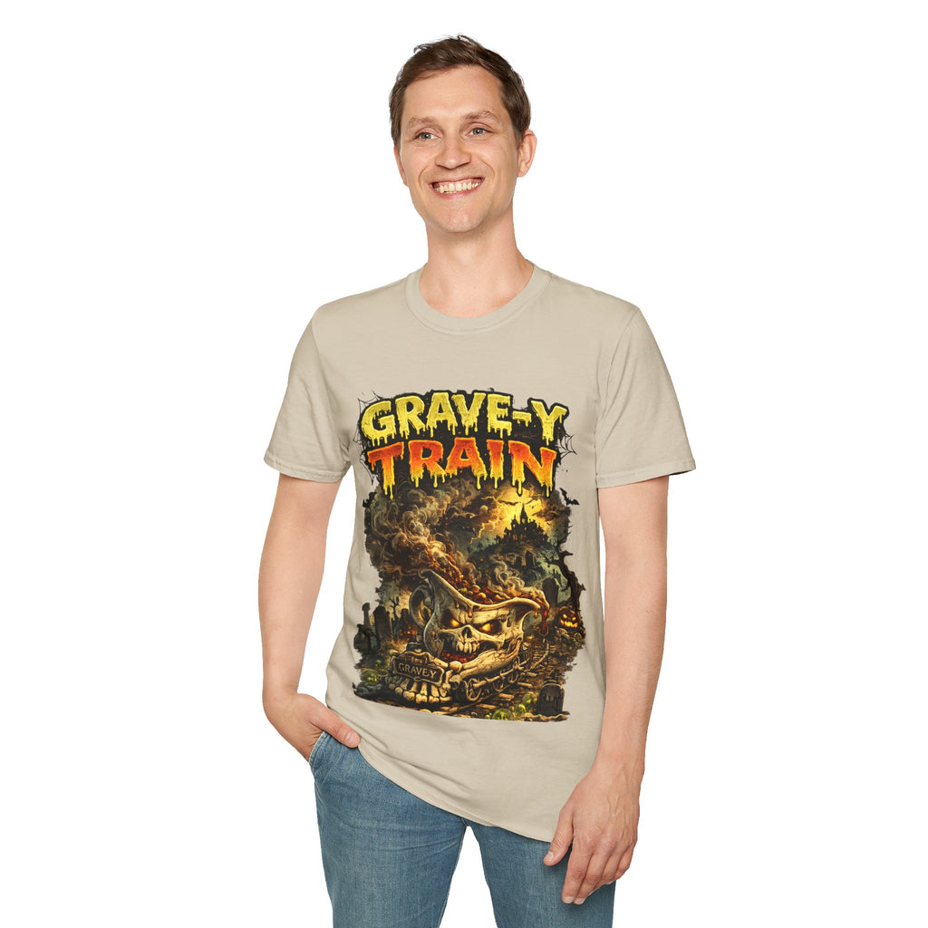 Grave-Y Train T-Shirt — Retro Horror Skull Graphic Tee