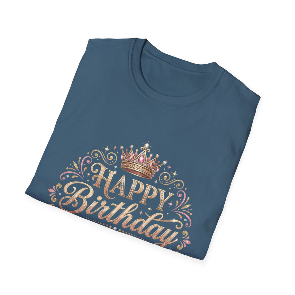 Happy Birthday Queen T-Shirt — Decorative Crown Birthday Tee for Women