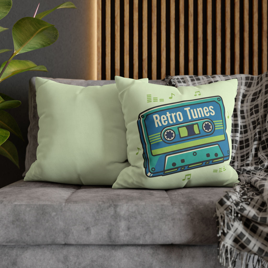 Retro Tunes Cassette Pillowcase — Square Poly Canvas Decorative Throw Pillow