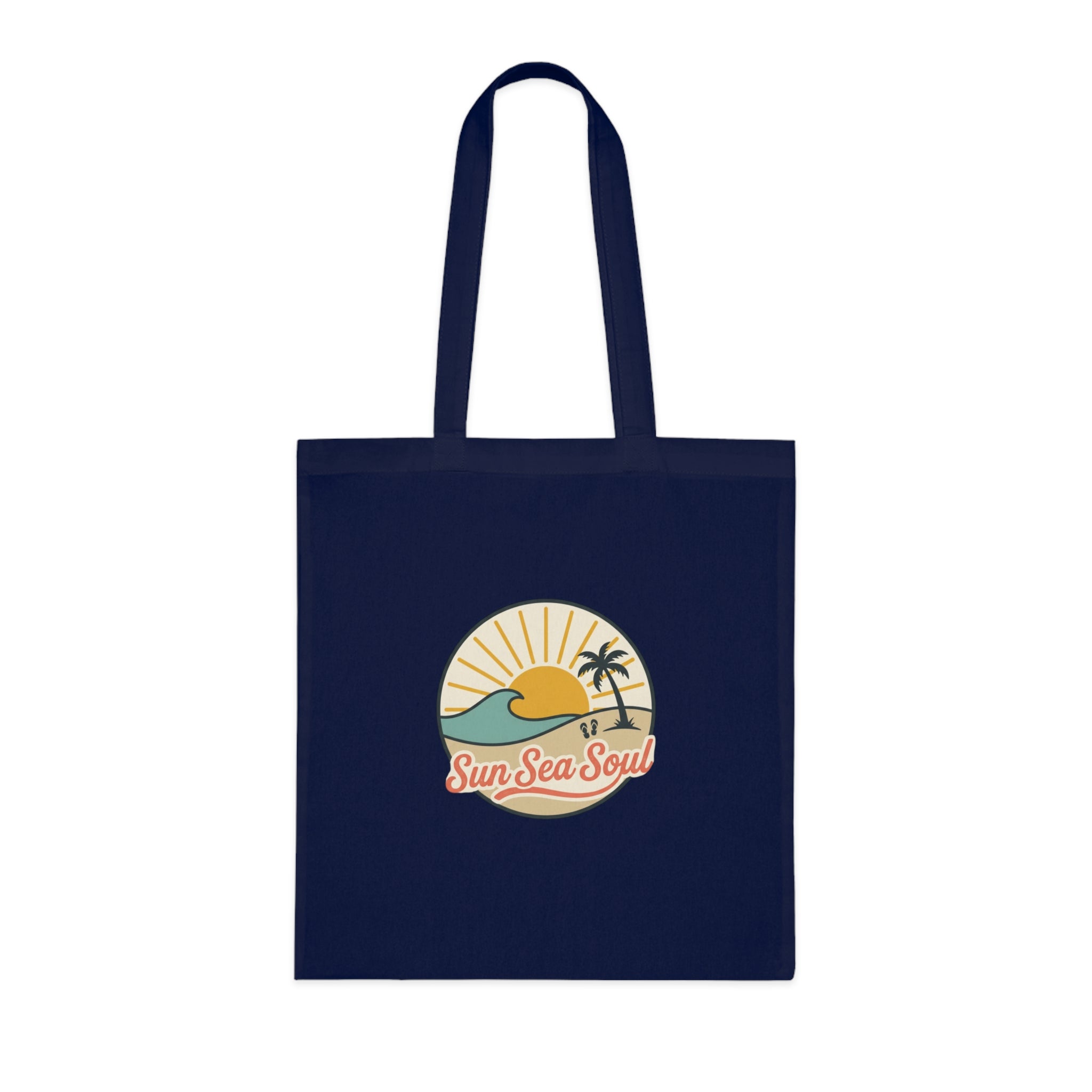 Sun Sea Soul Cotton Tote — Retro Beach Sunrise Tote Bag