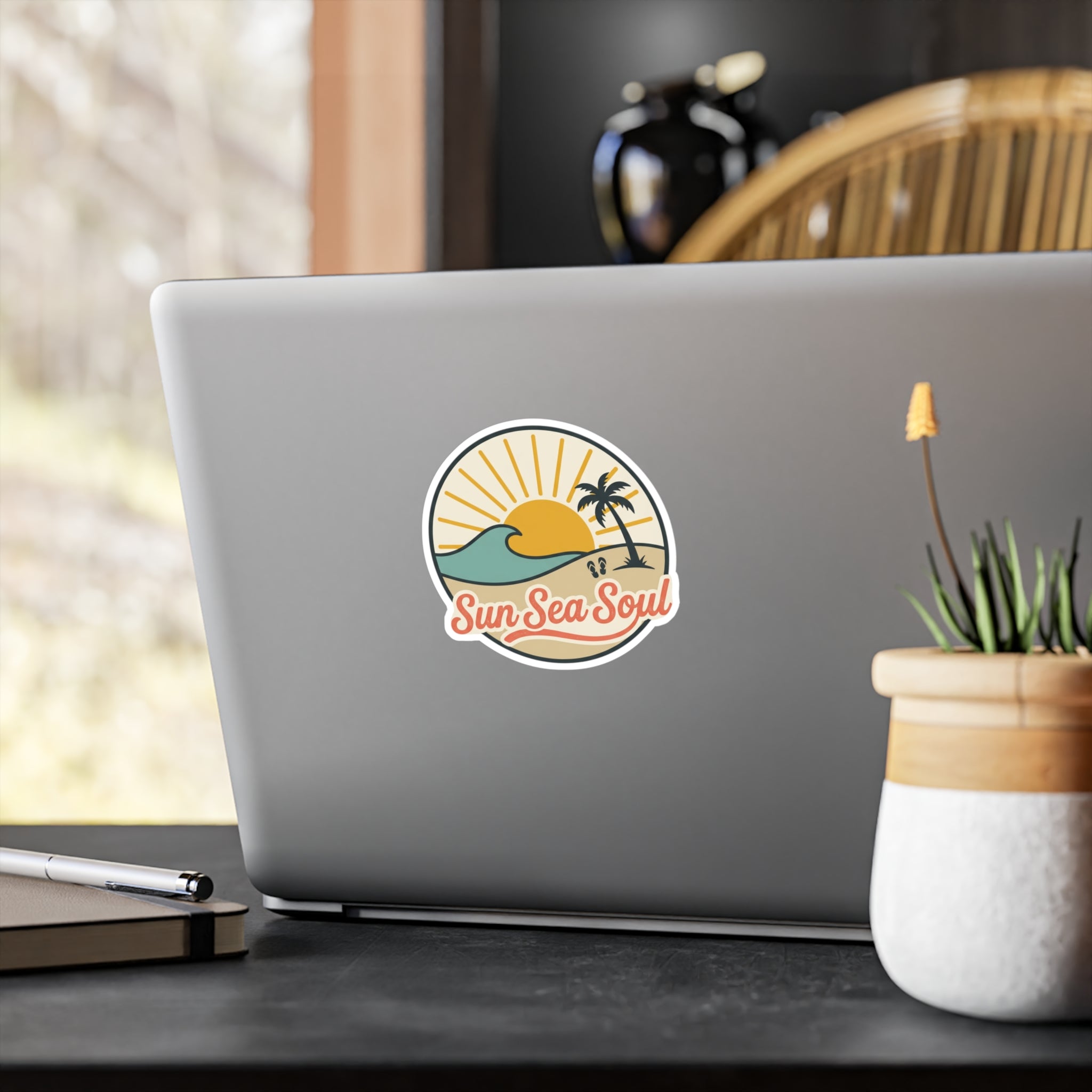 Sun Sea Soul Beach Sticker — Retro Sunset Vinyl Kiss-Cut