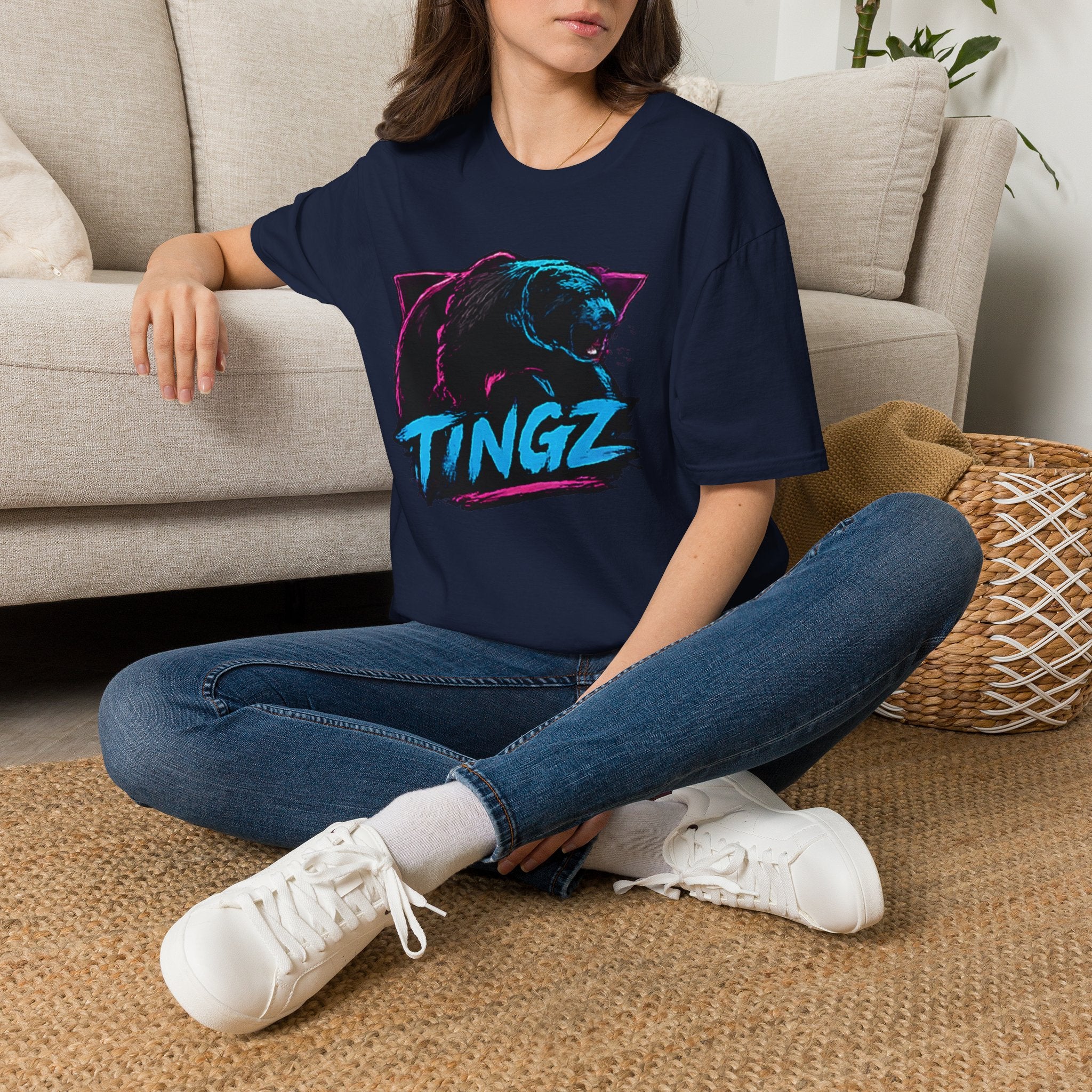 Bear TINGZ Graphic T-Shirt —  Retro Neon Crew Tee