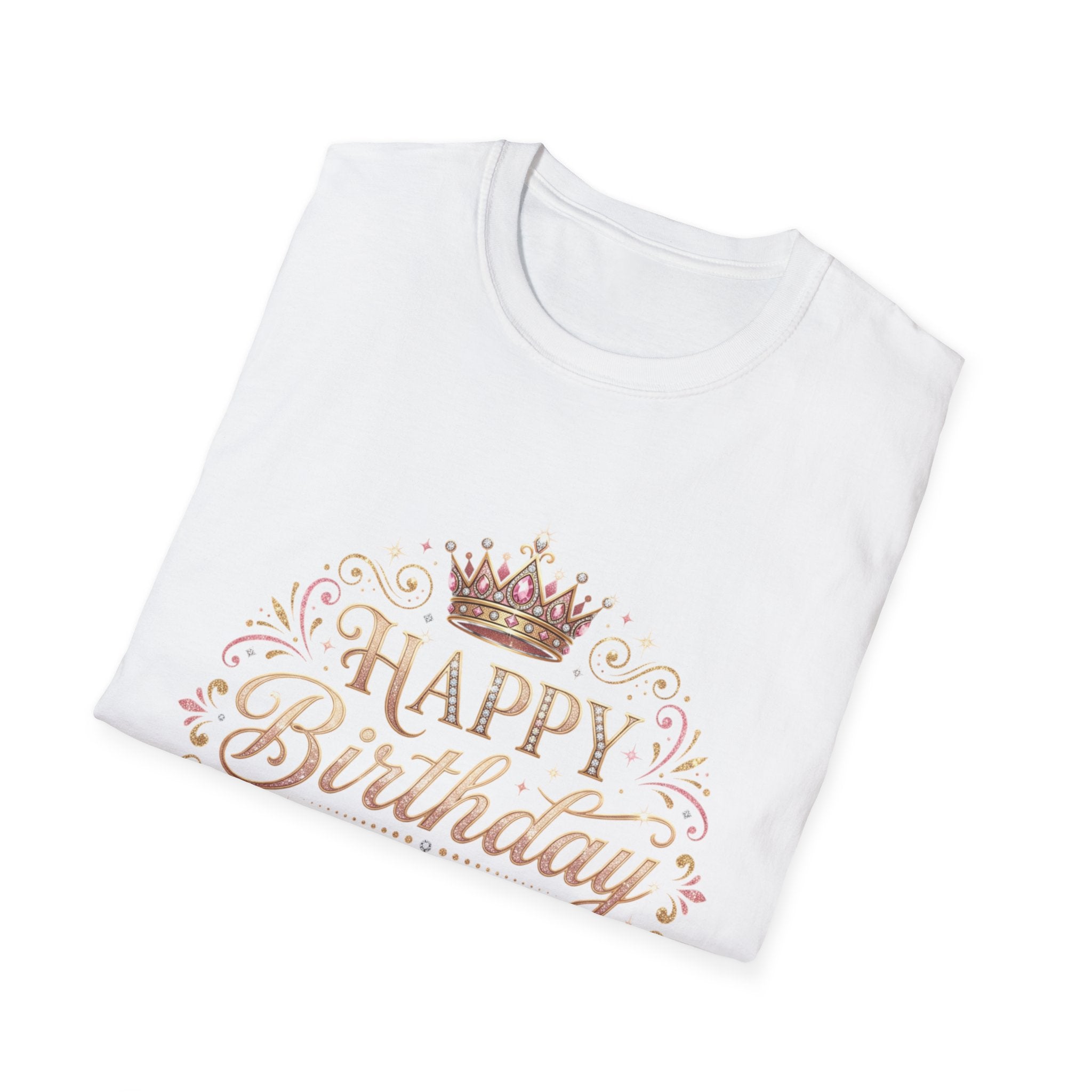 Happy Birthday Queen T-Shirt — Decorative Crown Birthday Tee for Women
