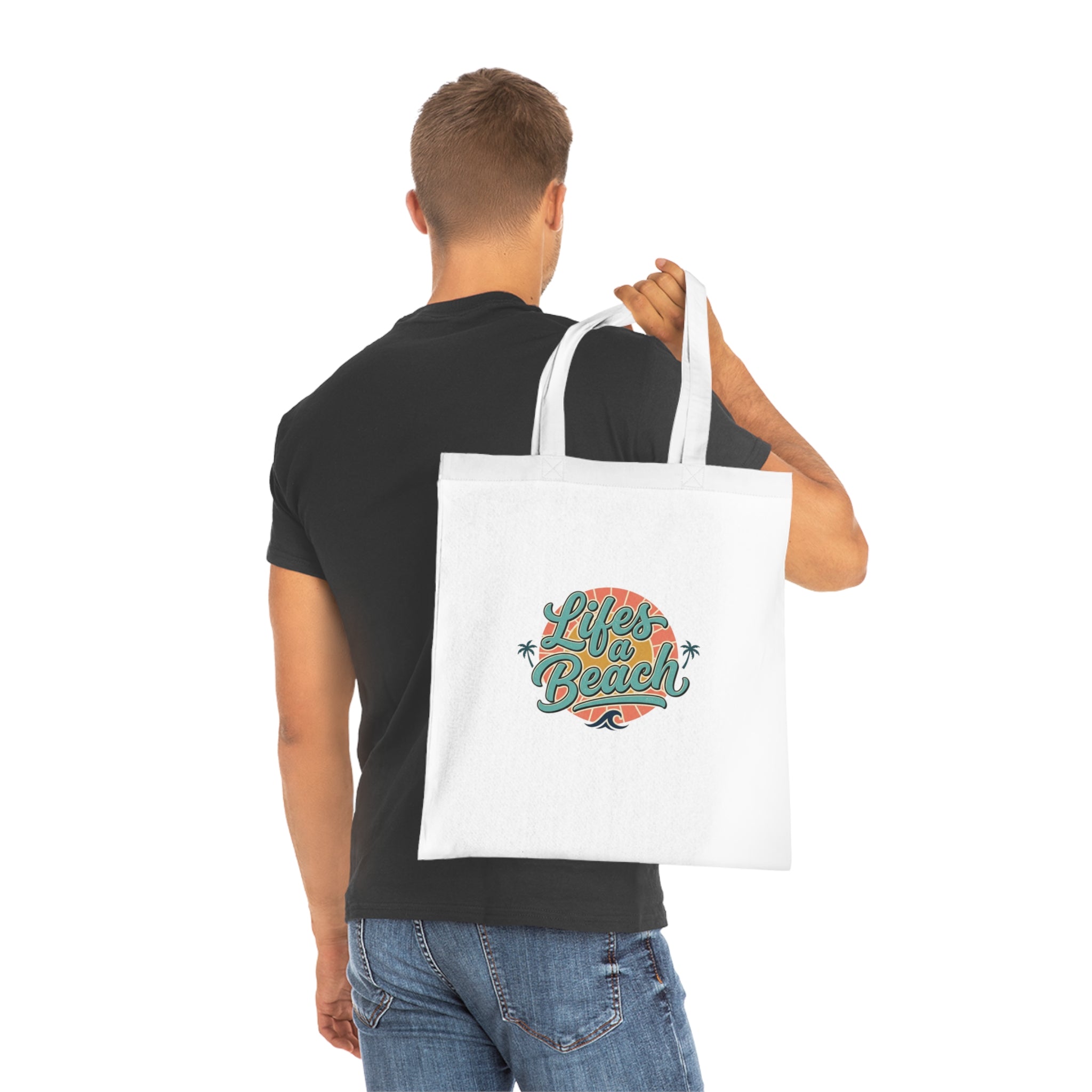 Life's a Beach Cotton Tote — Retro Surf Beach Bag with Palm Trees