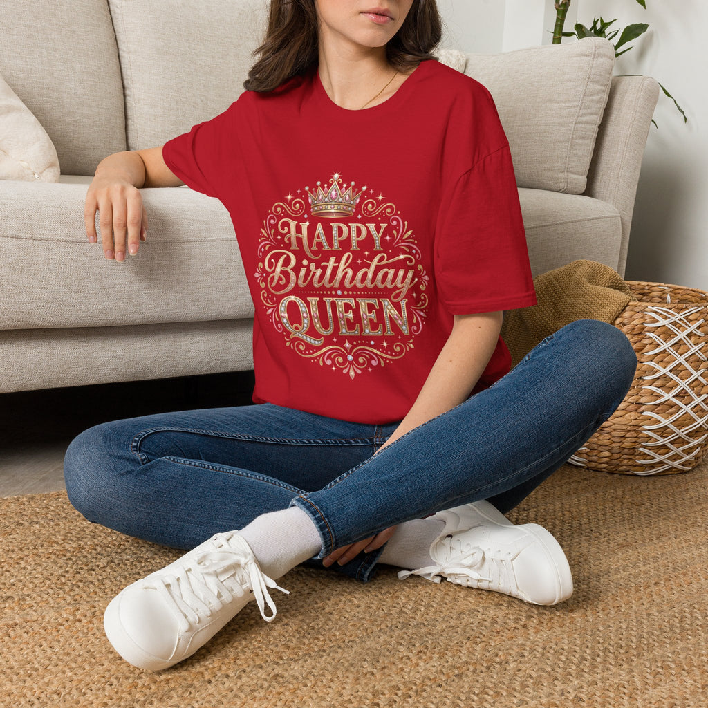 Happy Birthday Queen T-Shirt — Decorative Crown Birthday Tee for Women