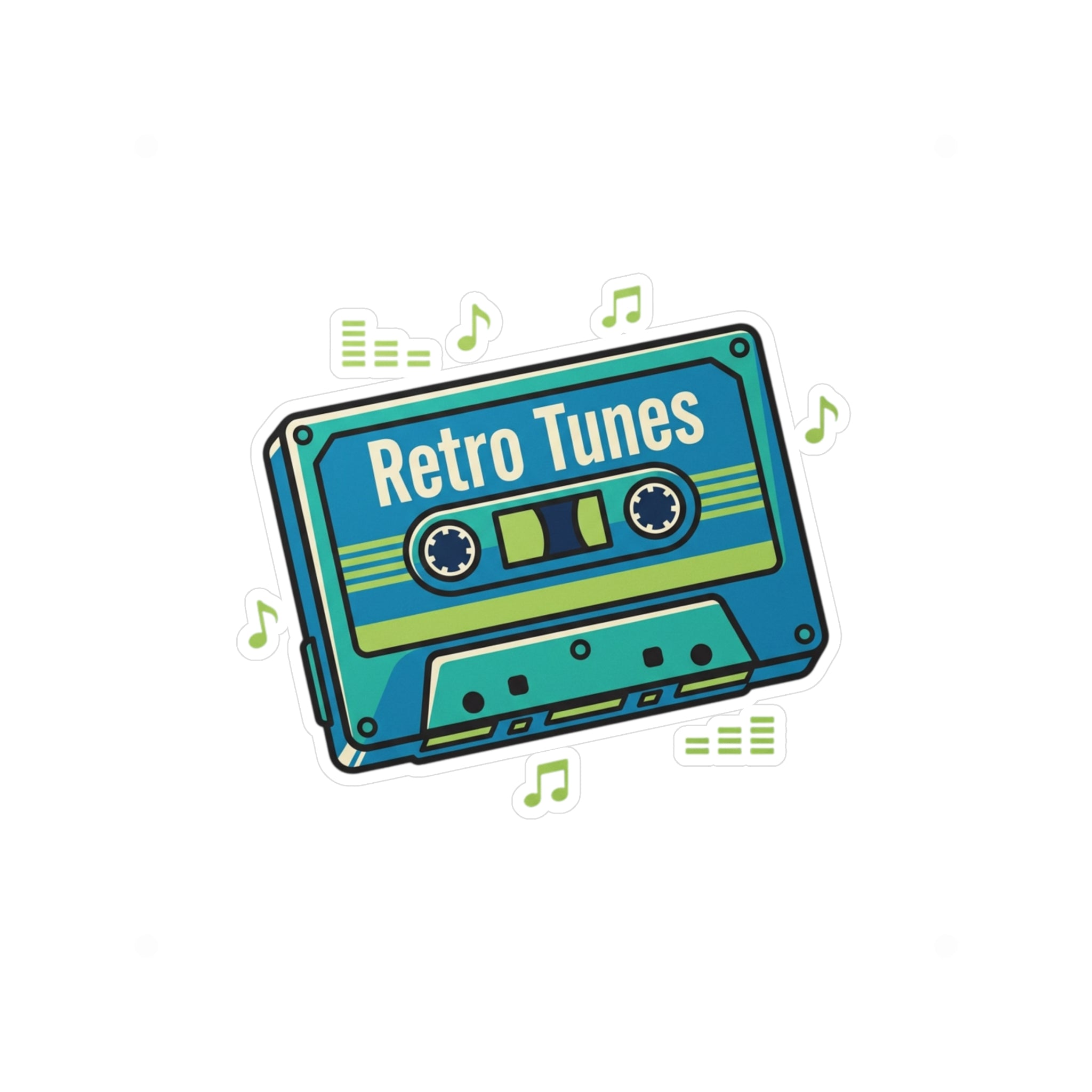 Retro Tunes Cassette Sticker — Vintage 80s Music Vinyl Kiss-Cut