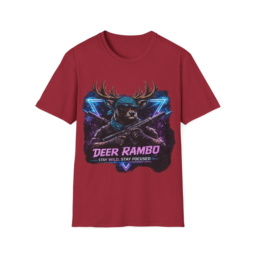 Deer Rambo Graphic T-Shirt — Neon Retro Buck Hunting Tee