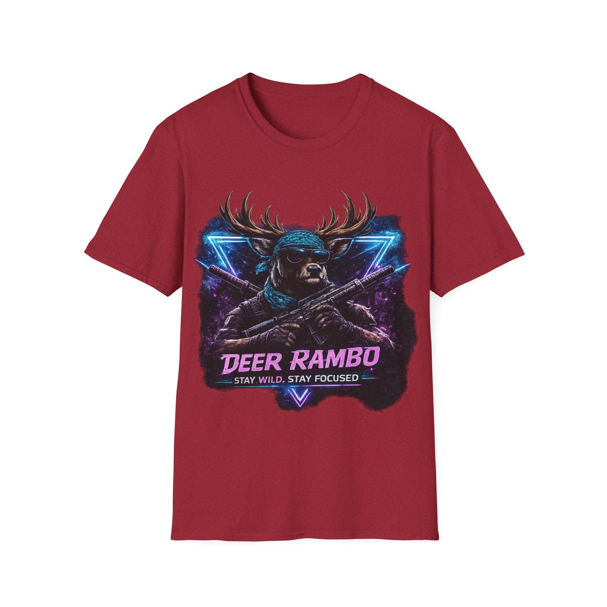 Deer Rambo Graphic T-Shirt — Neon Retro Buck Hunting Tee