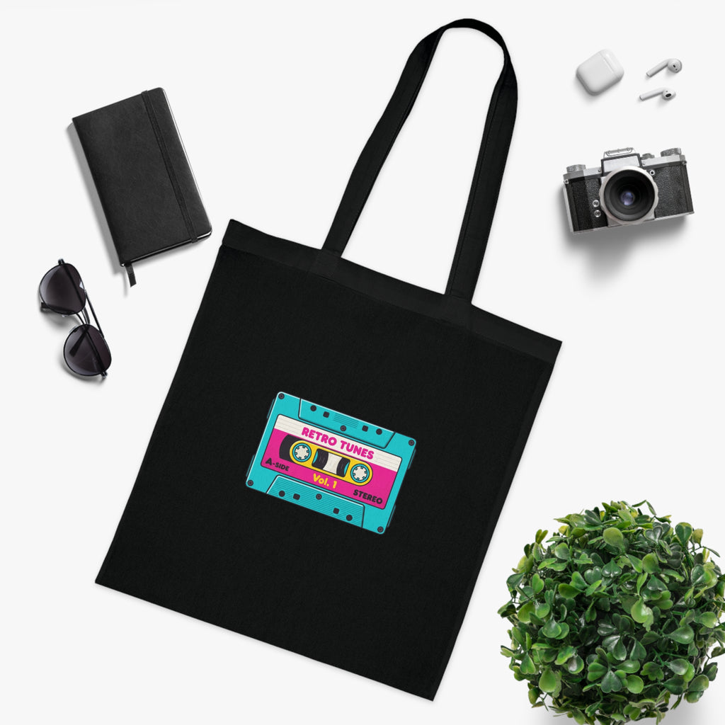 Retro Cassette Tote Bag — 'Retro Tunes' Cotton Grocery & Music Festival Tote