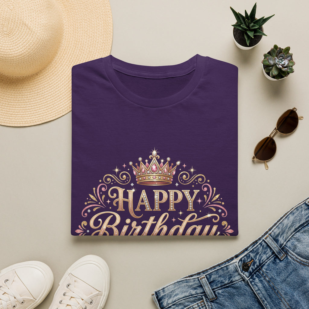 Happy Birthday Queen T-Shirt — Decorative Crown Birthday Tee for Women