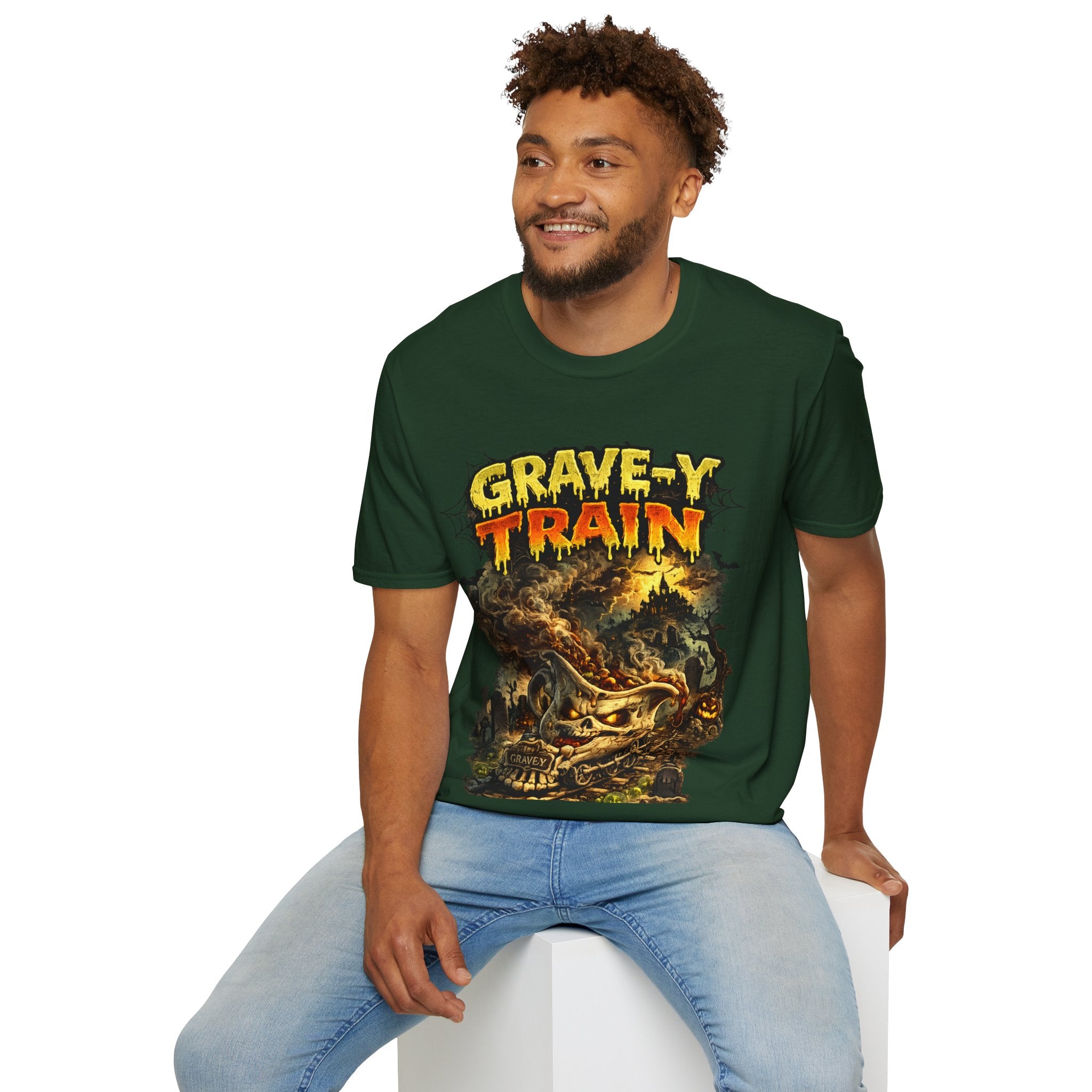 Grave-Y Train T-Shirt — Retro Horror Skull Graphic Tee