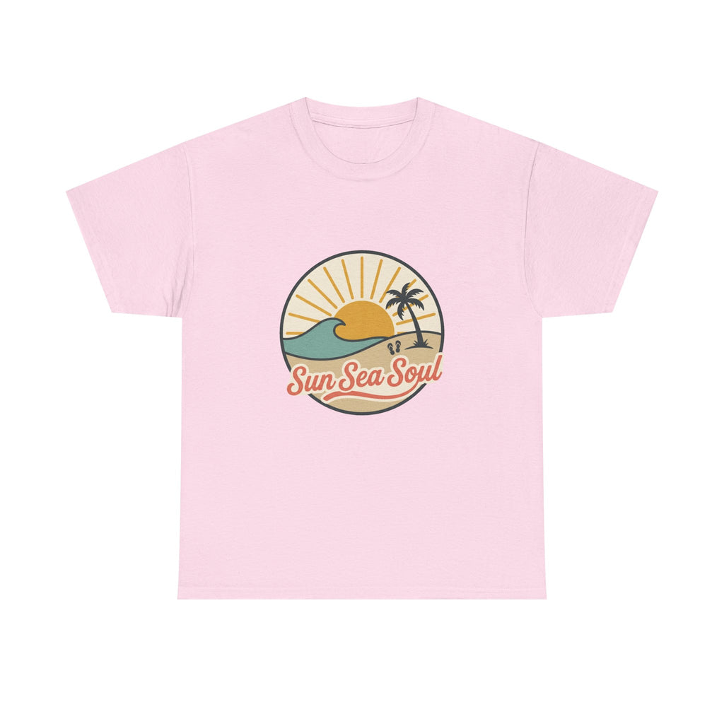 Sun Sea Soul Beach T-Shirt — Retro Sunset Palm Tee