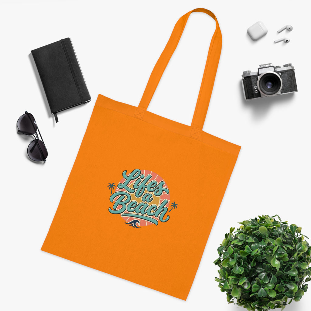 Life's a Beach Cotton Tote — Retro Surf Beach Bag with Palm Trees