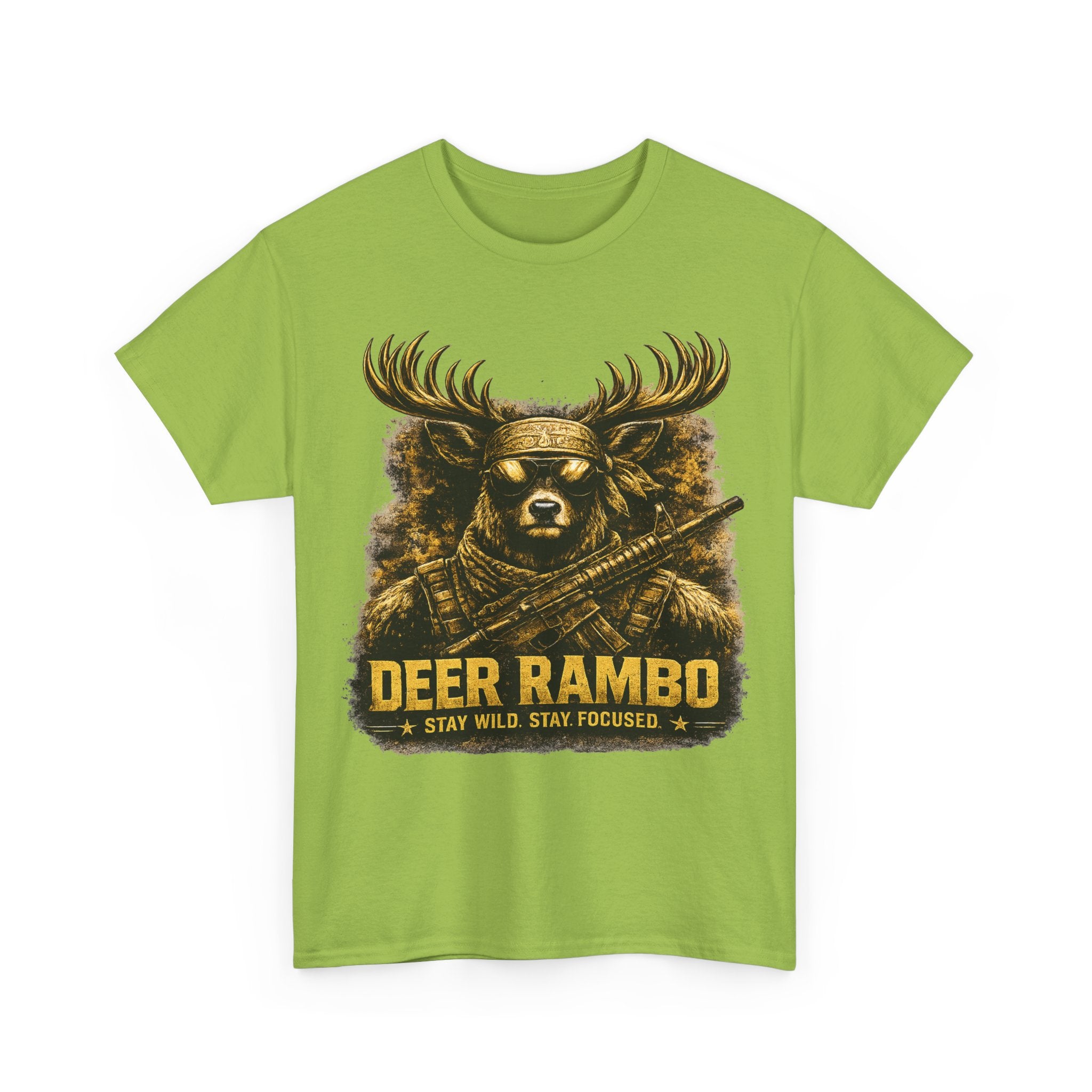 Deer Rambo Tee — 'Stay Wild, Stay Focused' Hunting Graphic T-Shirt