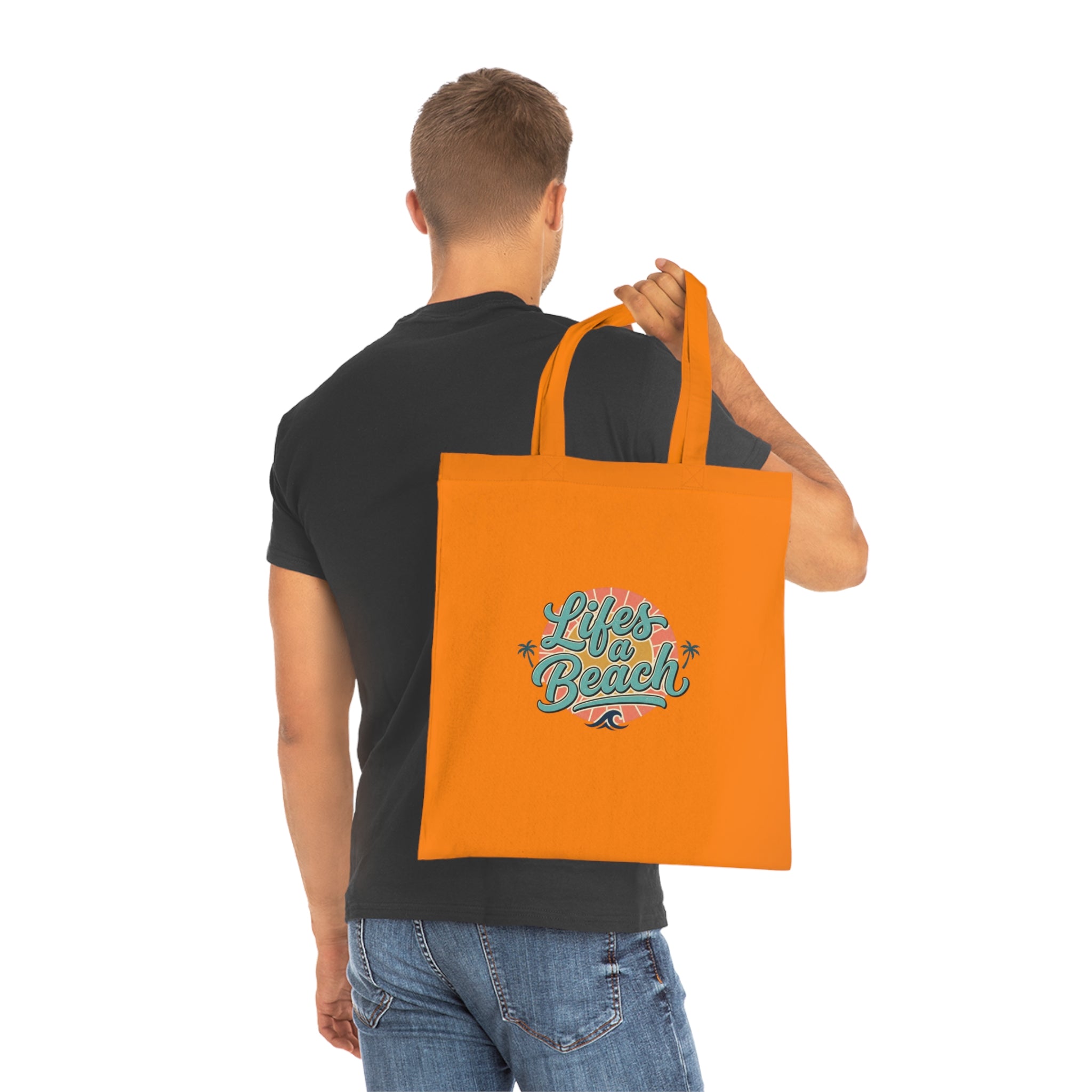 Life's a Beach Cotton Tote — Retro Surf Beach Bag with Palm Trees